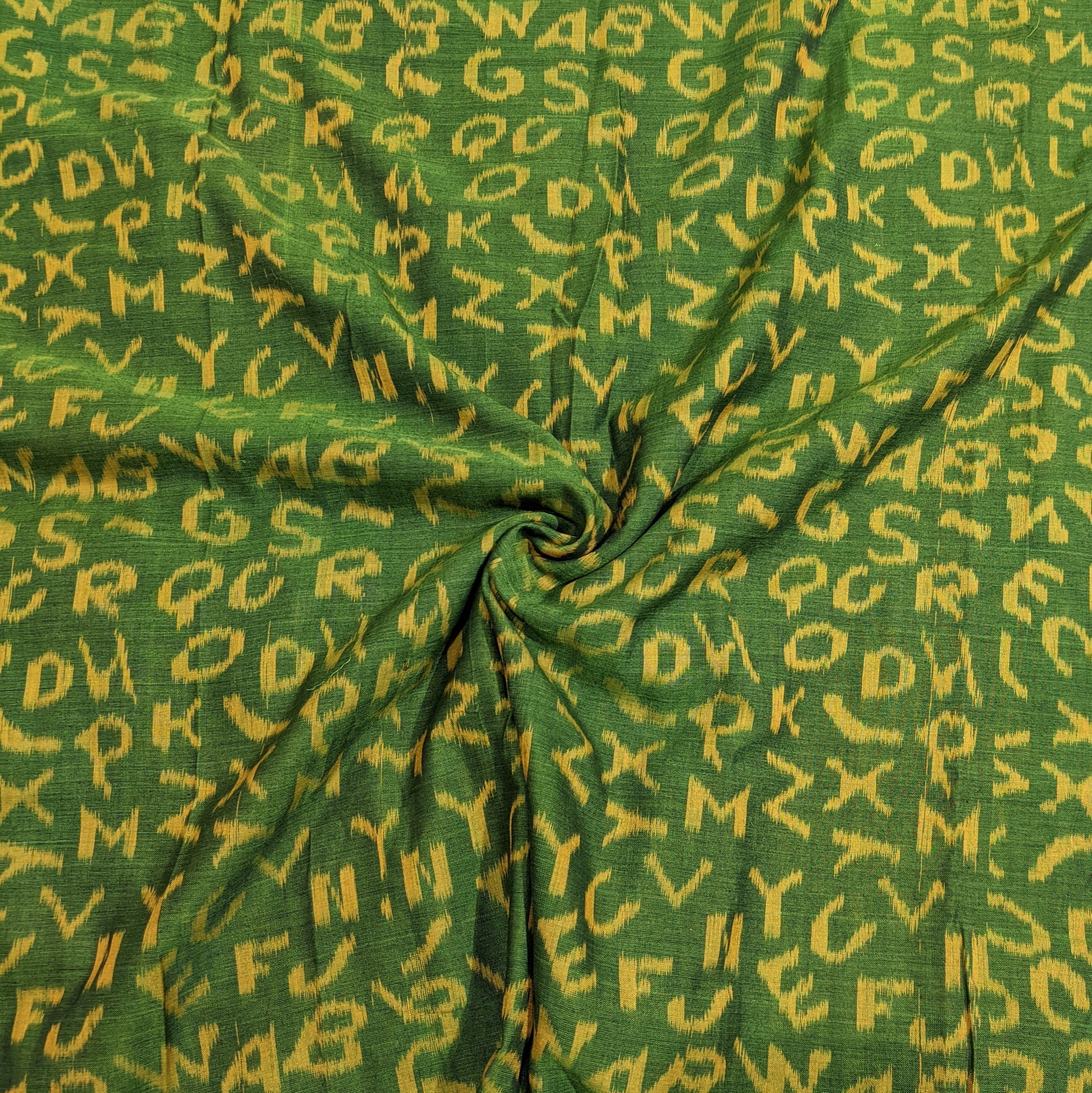 IndianVillèz Mehndi Green English Alphabet Sambalpuri Cotton Fabric