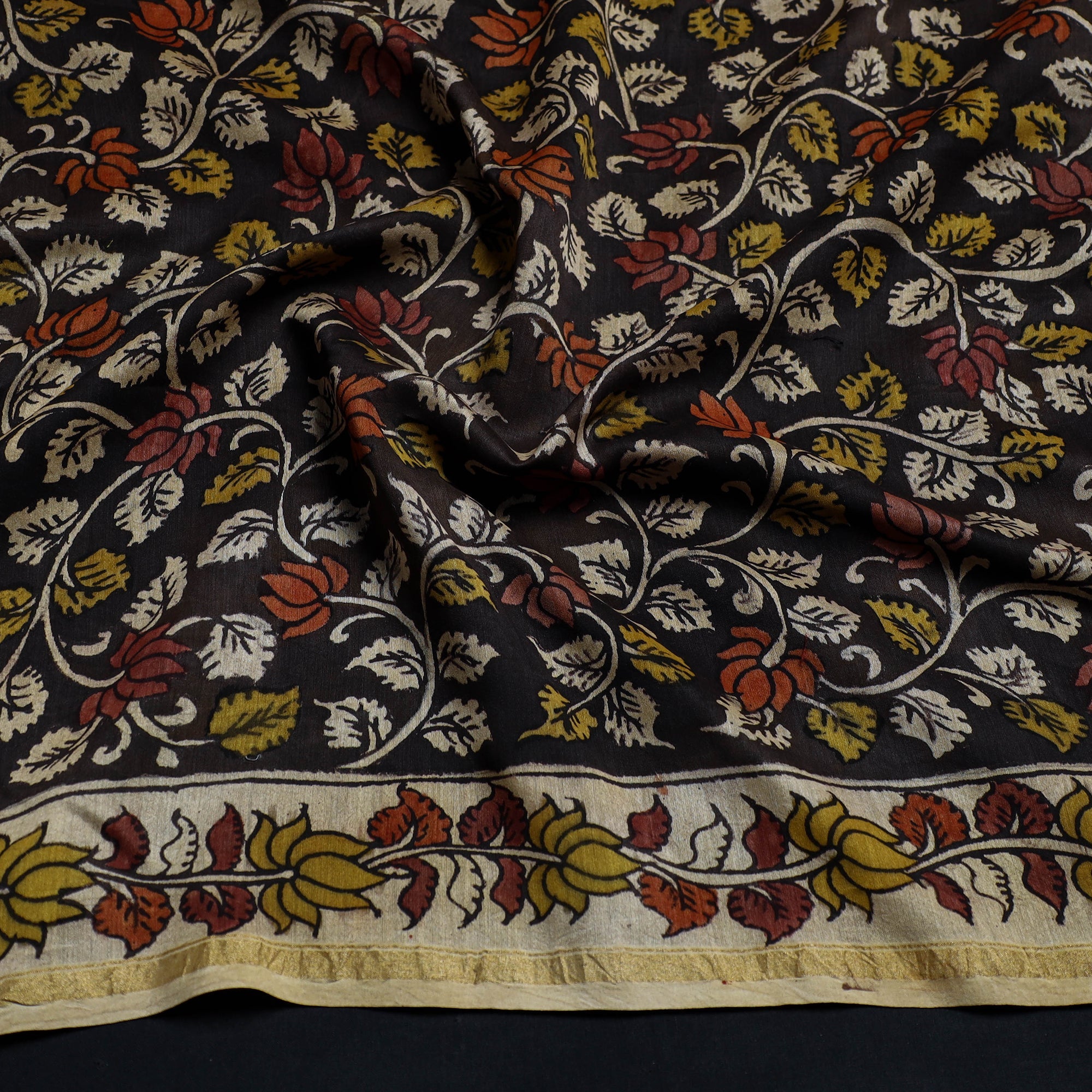 DWARAKA PLUS Black - Handpainted Chanderi Silk Kalamkari Blouse Piece 30 - view 2