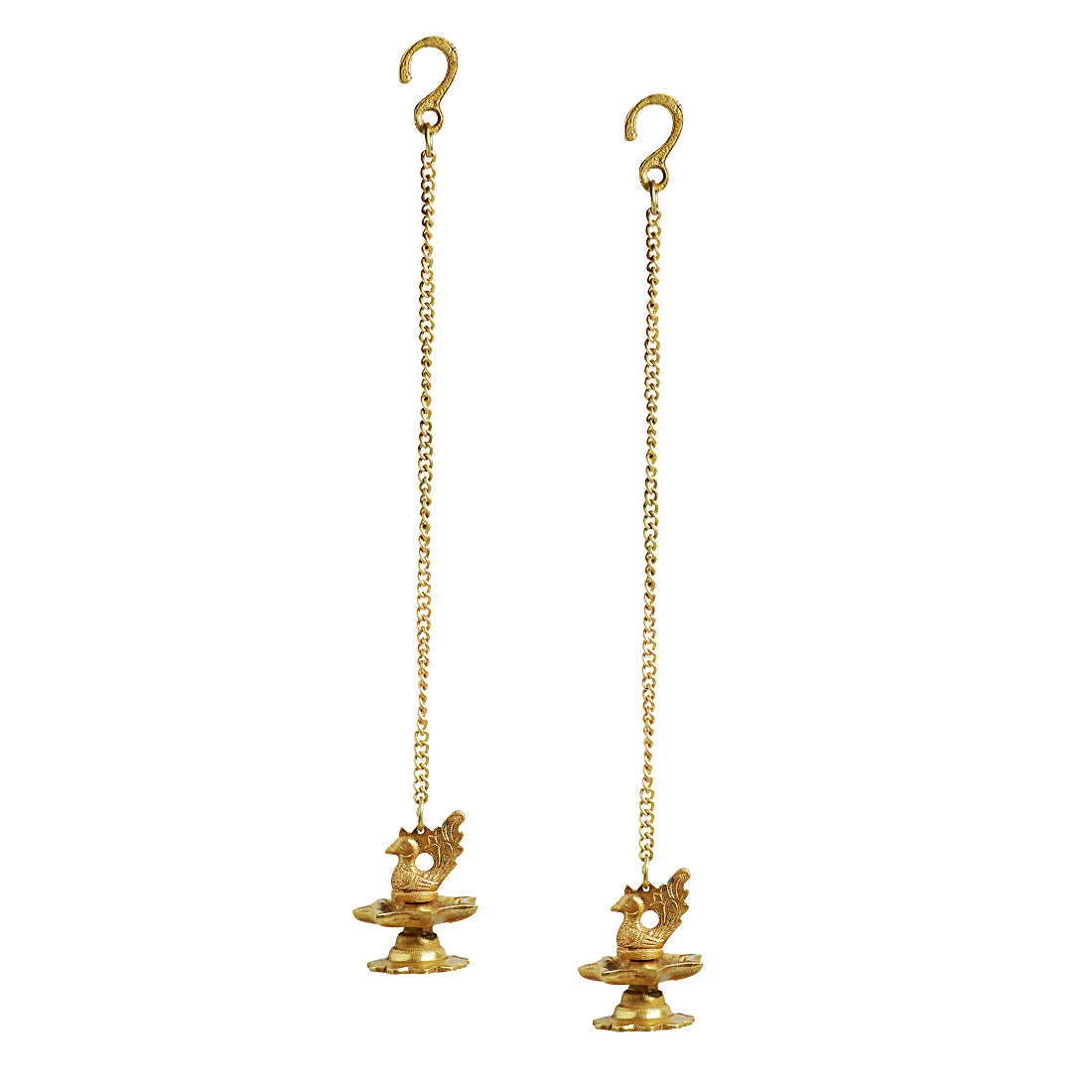 EXCLUSIVELANE 'Flying Swans' Hand-Etched Decorative Hanging Diya Set In Brass (7 Wicks) - view 4