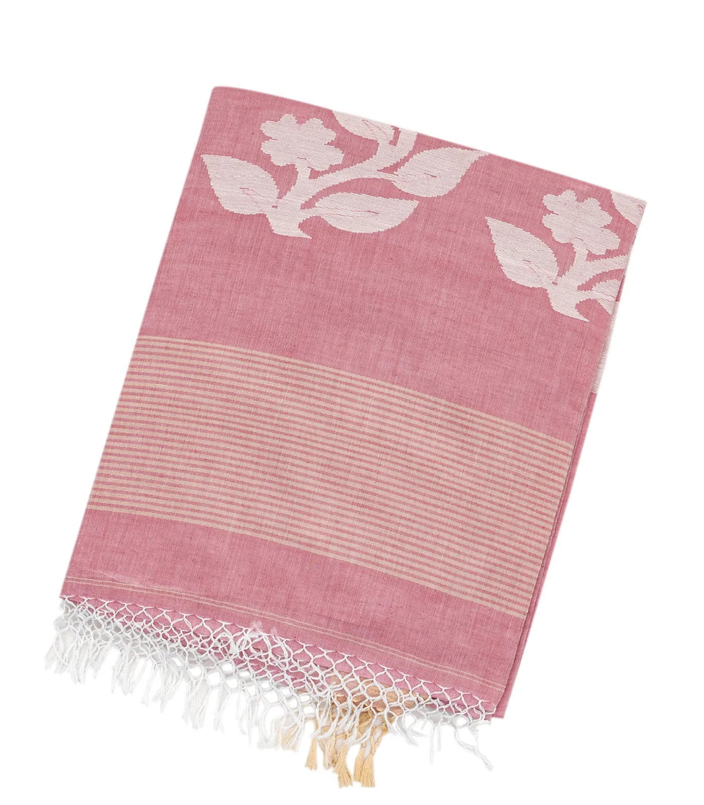 RmKV Dusty Pink Handloom Bengal Cotton Saree With Flower Buttas
