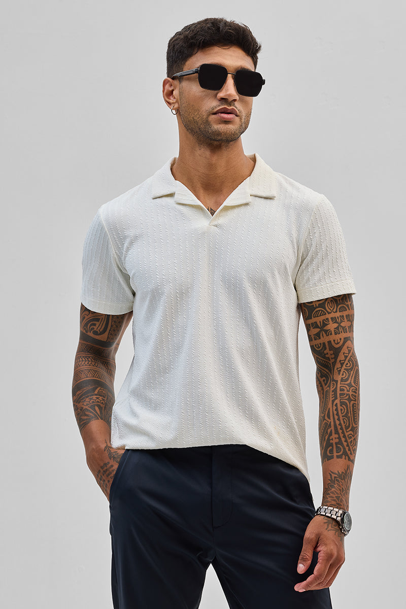 SNITCH White Textured Cuban T-Shirt