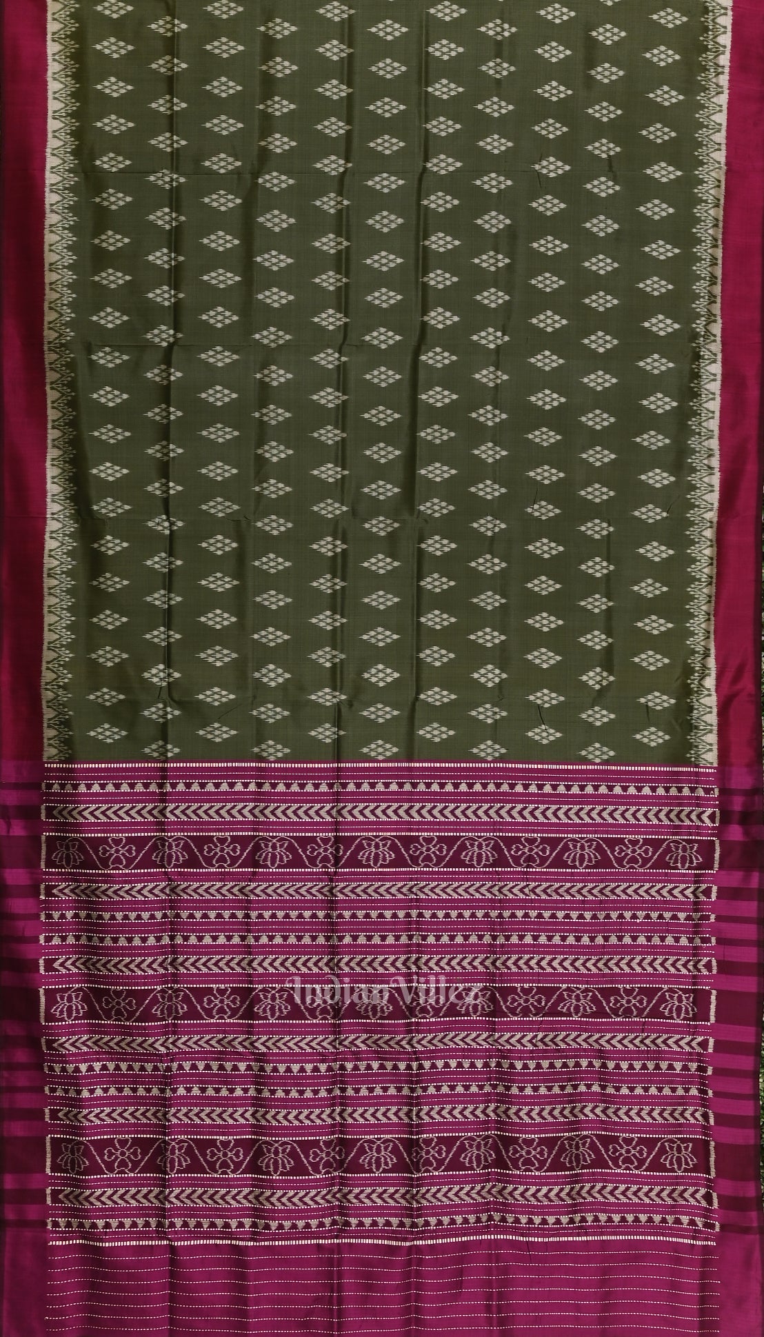 IndianVillèz Sage Green with Wine Jhoti Theme Contemporary Designer Silk Saree - view 2