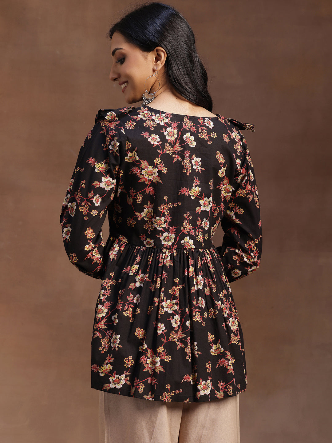 Libas Black Printed Cotton A-line Kurti – Women's - view 2