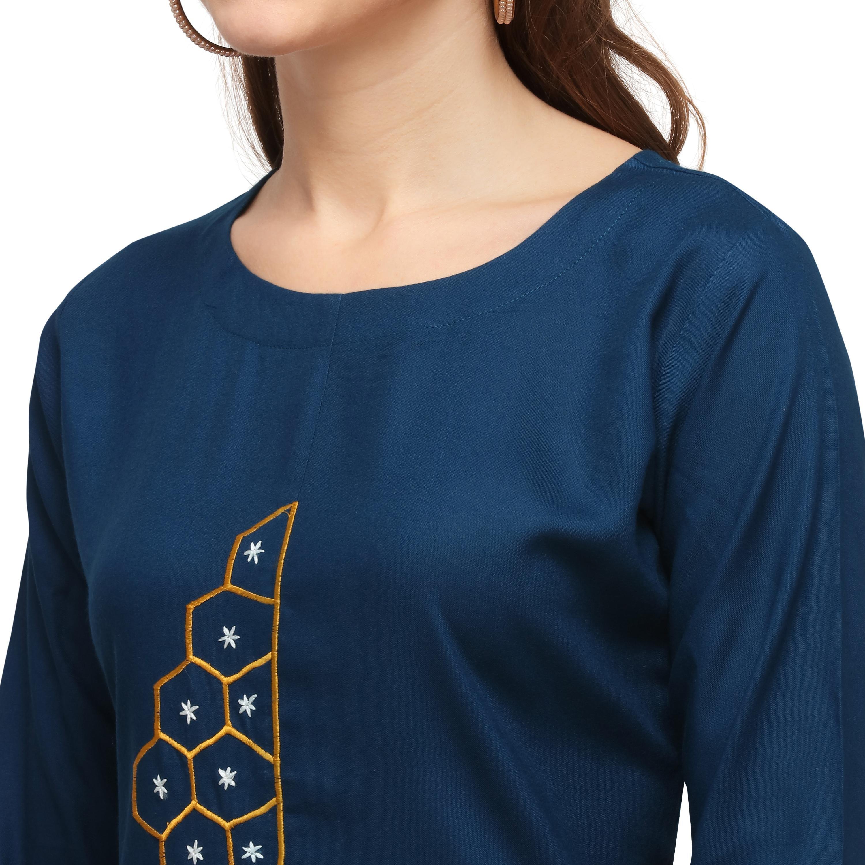 Peachmode Seller Desirable Sky Blue Colored Casual Wear Embroidered Rayon Kurti With Palazzo - view 2