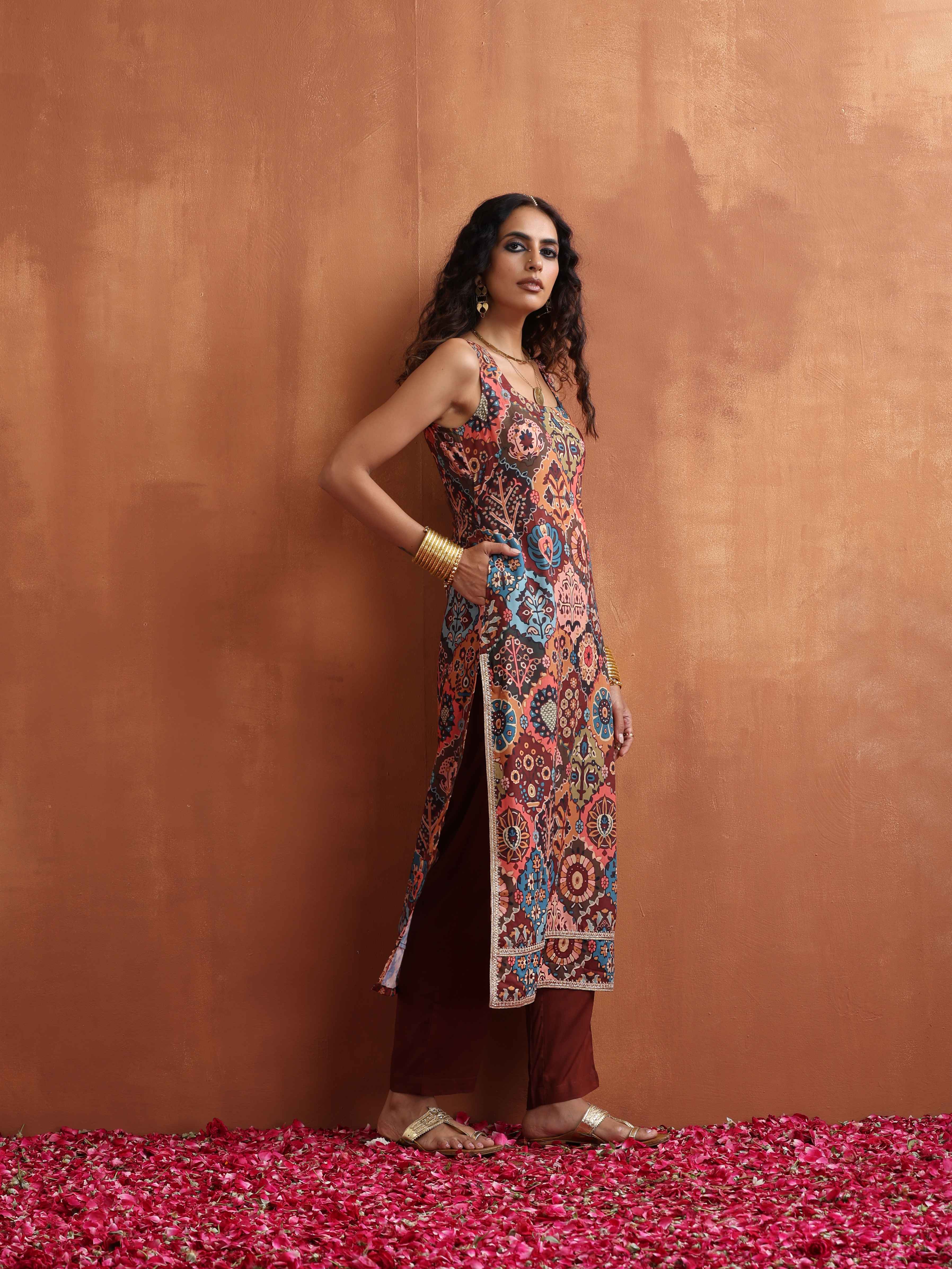 trueBrowns Cola Print Straight Kurta Set - view 2
