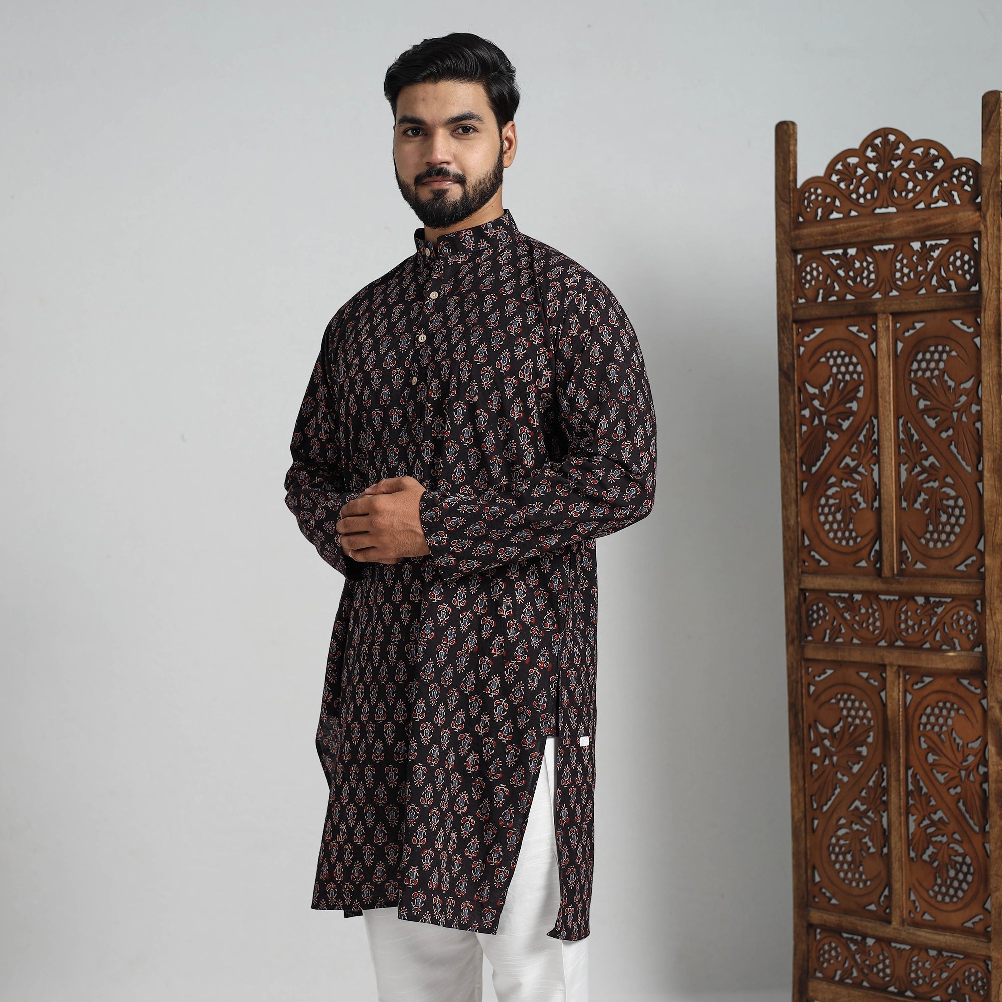 ITOKRI CASUALS Ajrakh Block Printed Cotton Men Long Kurta 17 - view 4