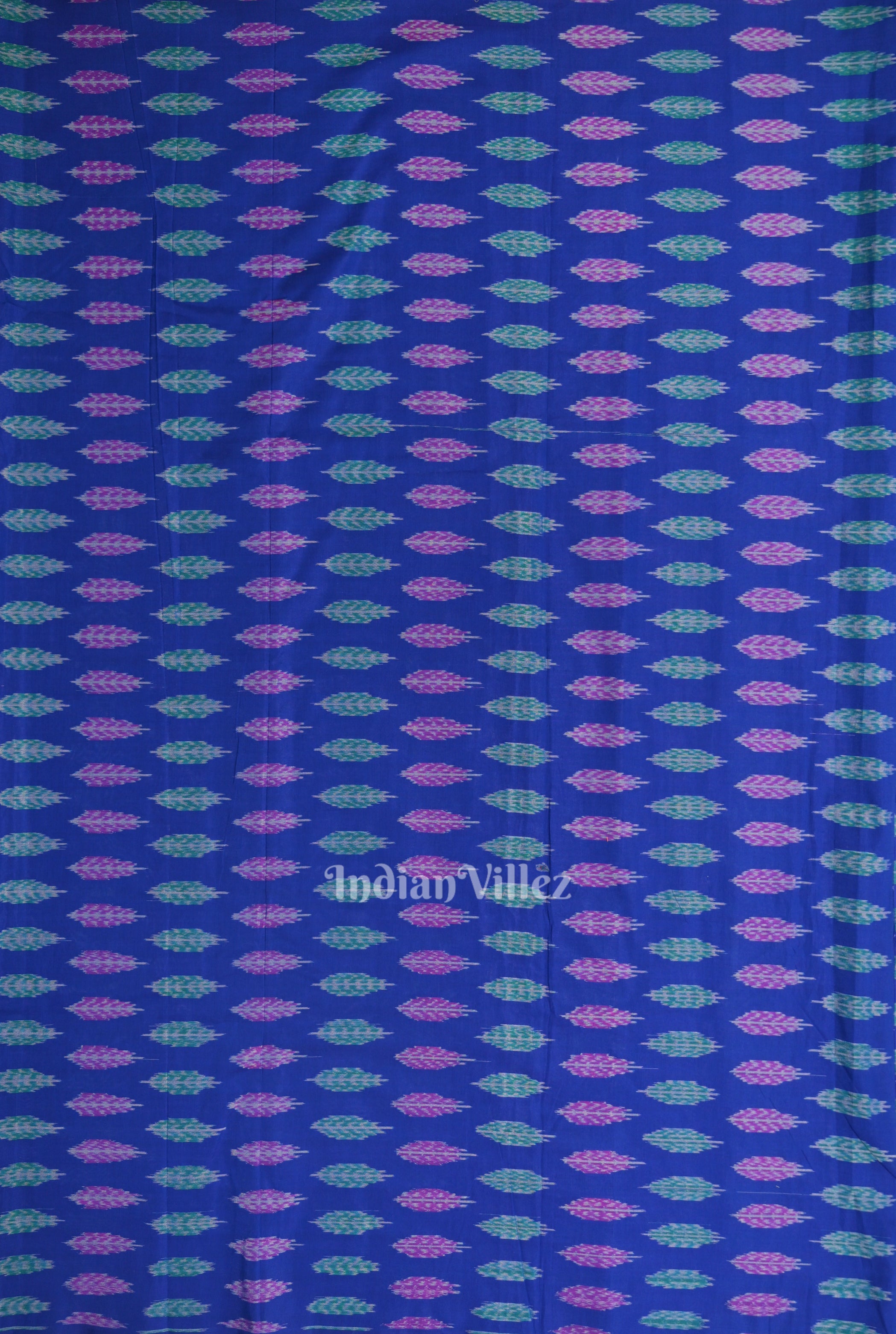 IndianVillèz Blue Leaf Motif Pochampally Ikat Silk & Cotton (Sico) Fabric - view 3