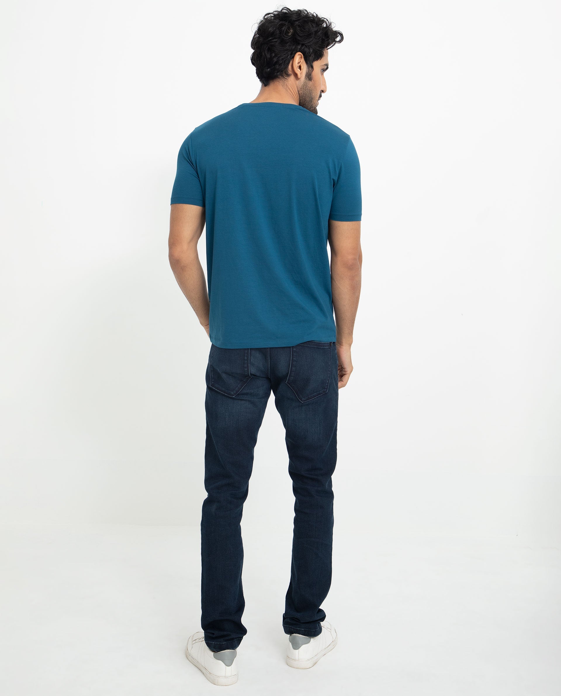 Rare Rabbit Men's Alanet Teal Crew Neck Foil HD Print Branding Half Sleeves Regular Fit T-Shirt - view 14