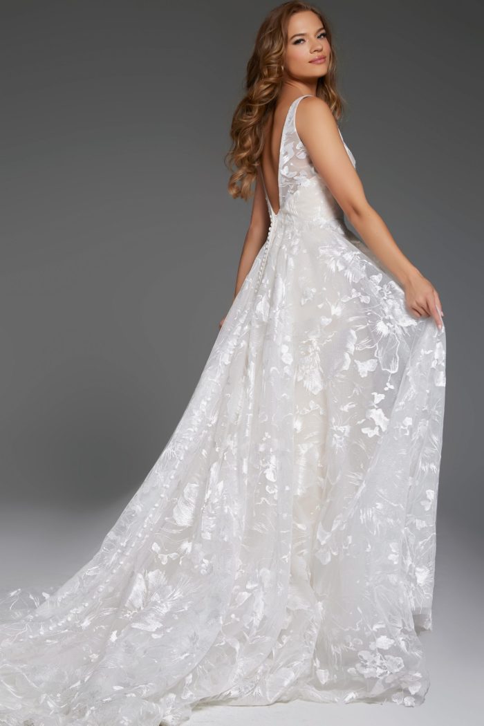 Jovani JB37434 Long Lace Ballgown Print Wedding Dress - view 2