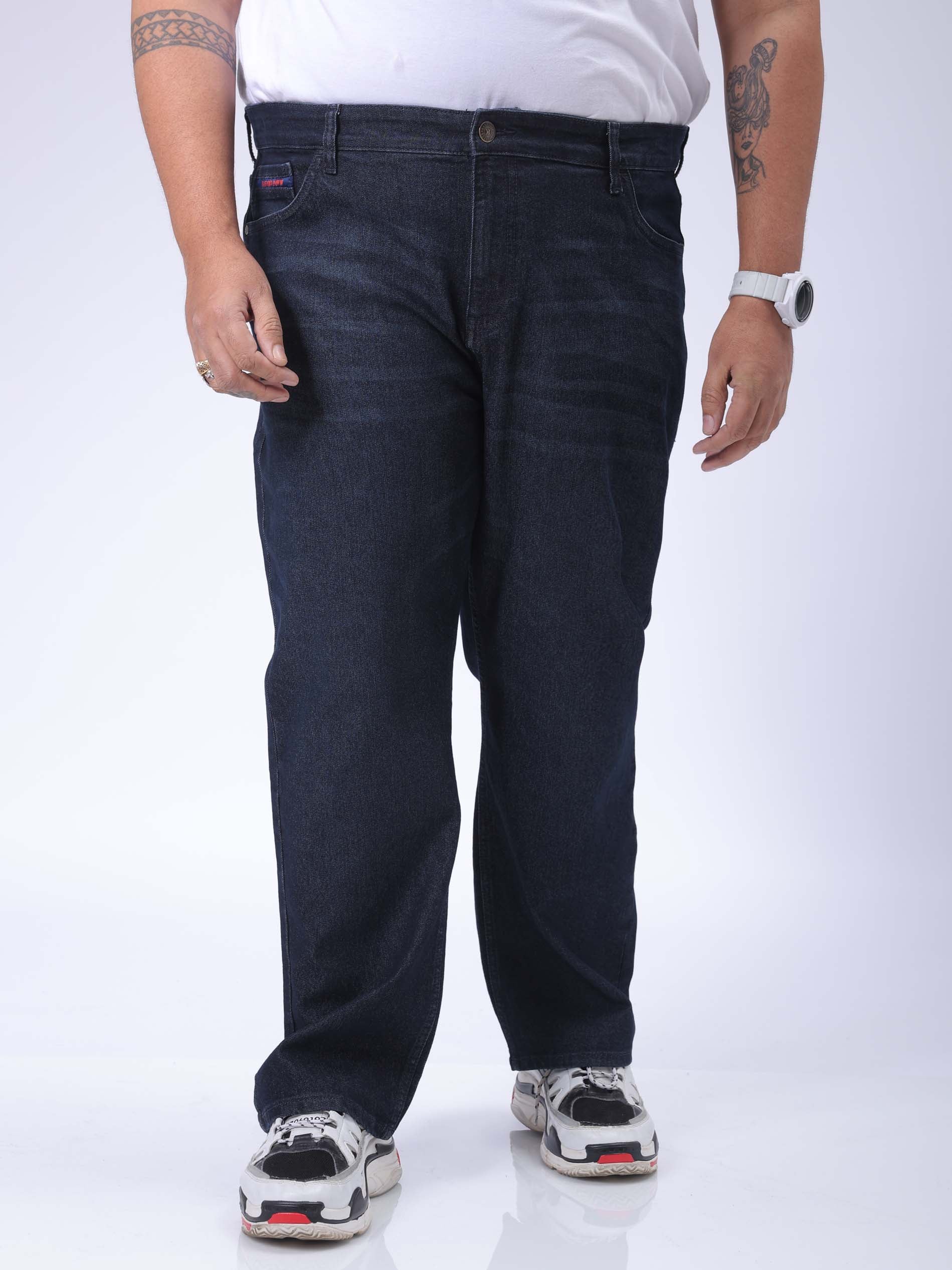 HARDSODA Men's Plus Size Blue Vintage Straight Fit Solid Jeans