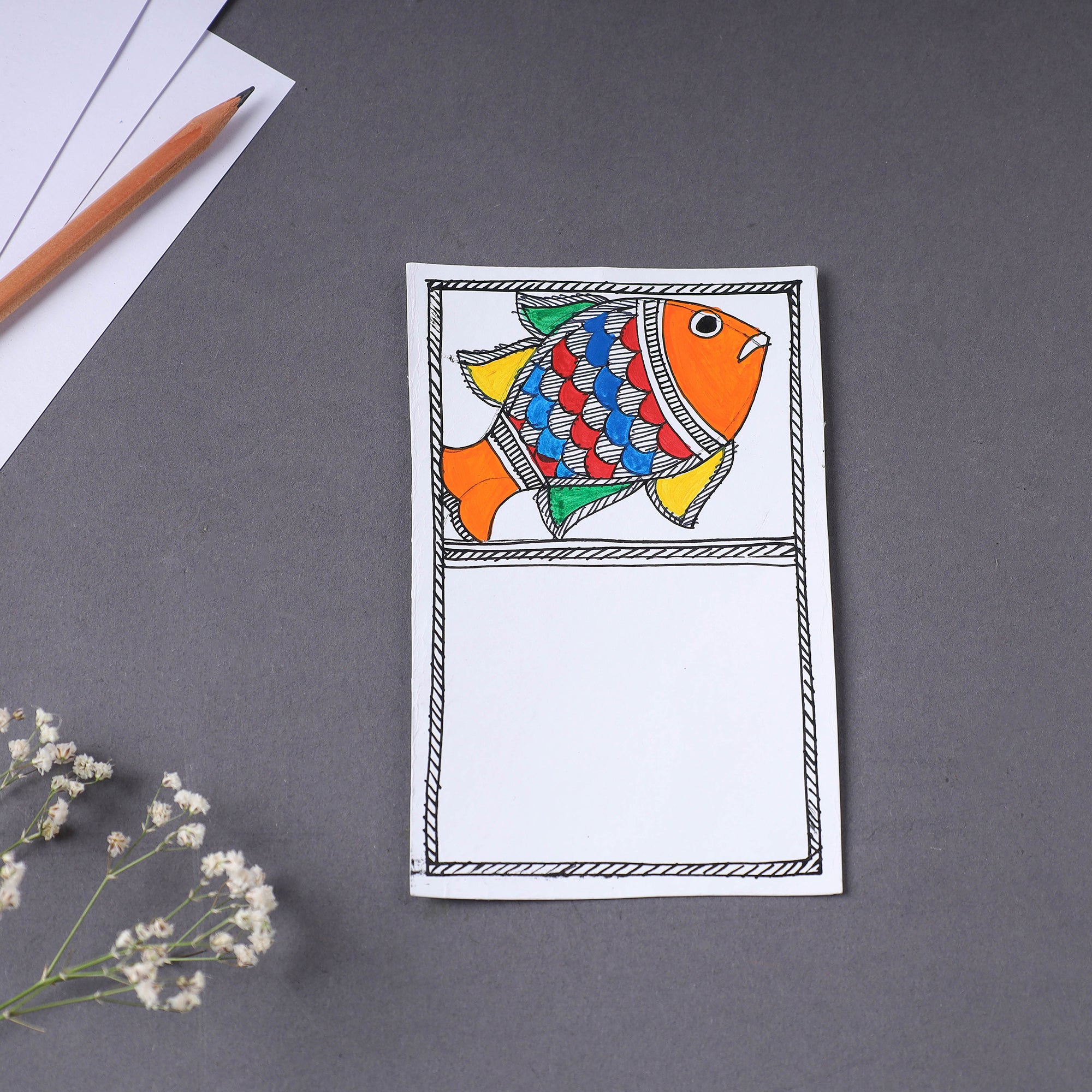ITOKRI CRAFTS INITIATIVE Assorted - Madhubani Handpainted Post Card (3.5 x 5.5 in)