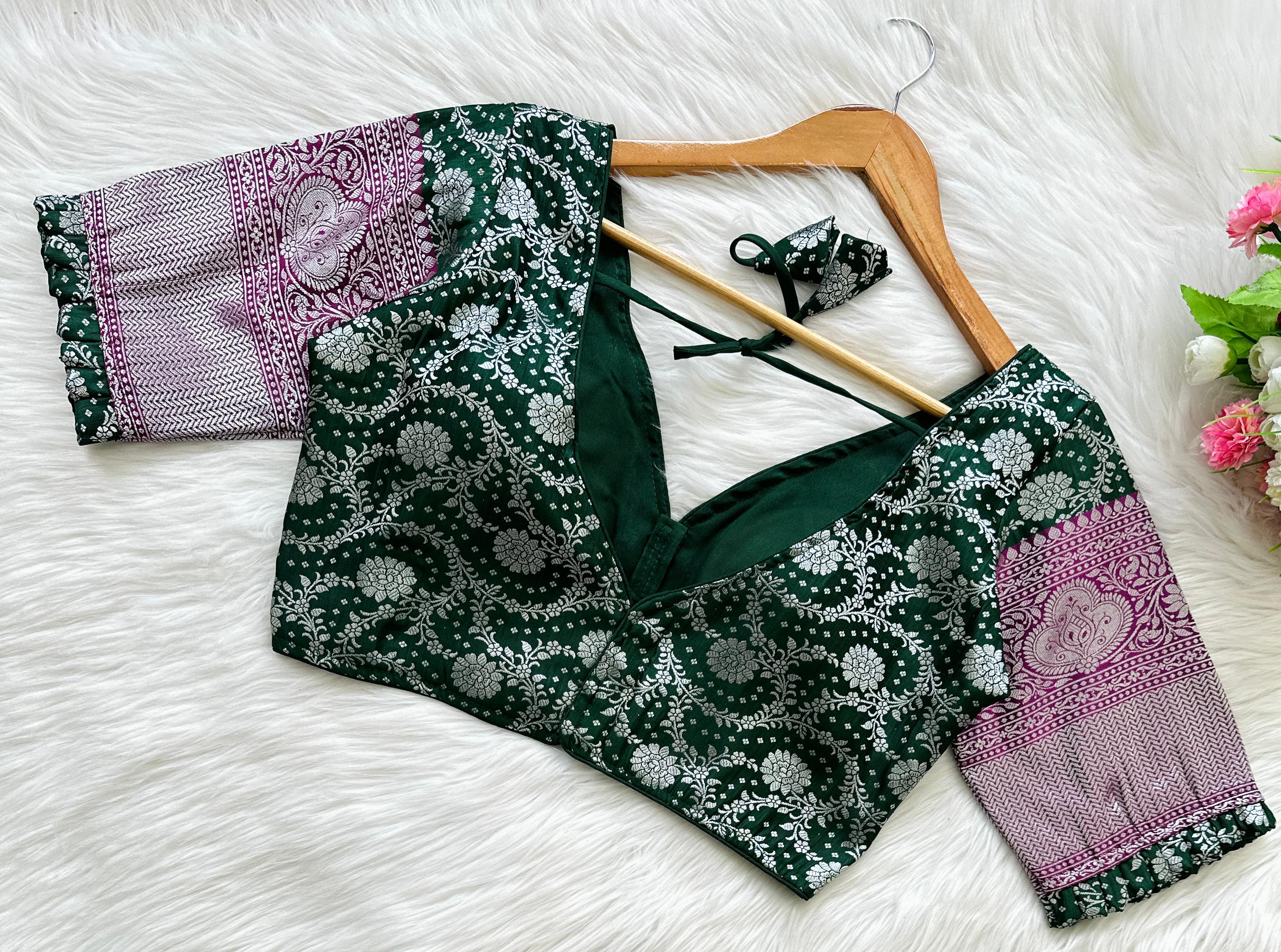 ClothsVilla Green Pure Banarasi Blouse with Stunning Weaving – Perfect Fit for Any Occasion - view 2