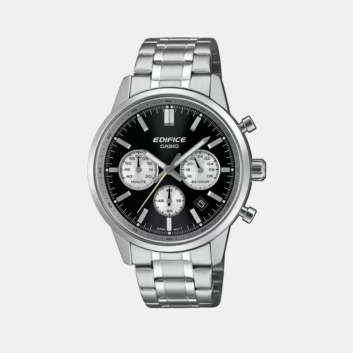 Casio Edifice Men Quartz Black & White Dial Multi-Function Stainless Steel Watch ED655