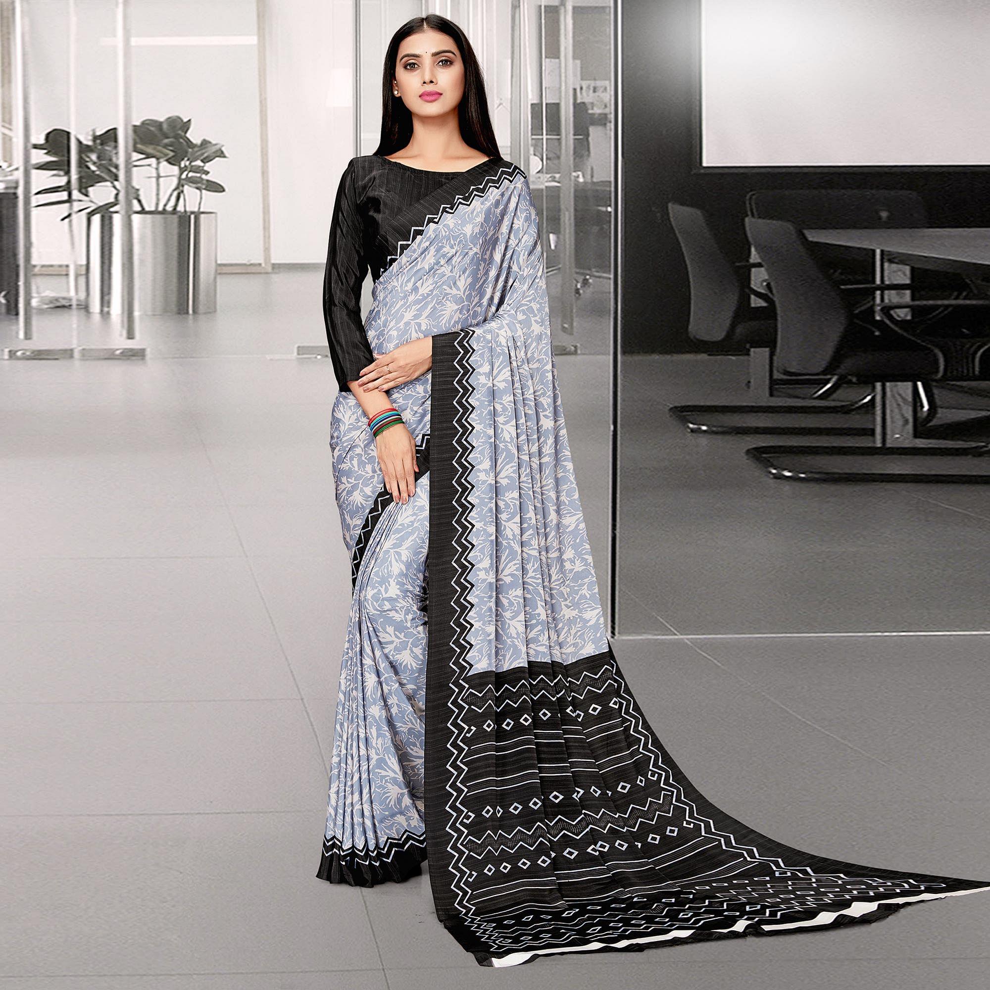 Peachmode Light Blue Casual Wear Printed Art Silk Saree