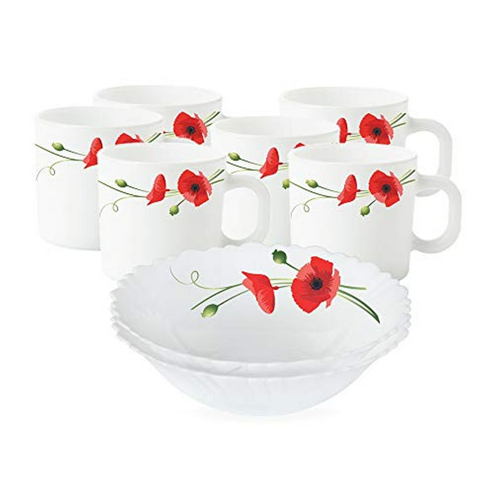My Borosil Larah by Borosil Red Carnation Snack Set w Mugs