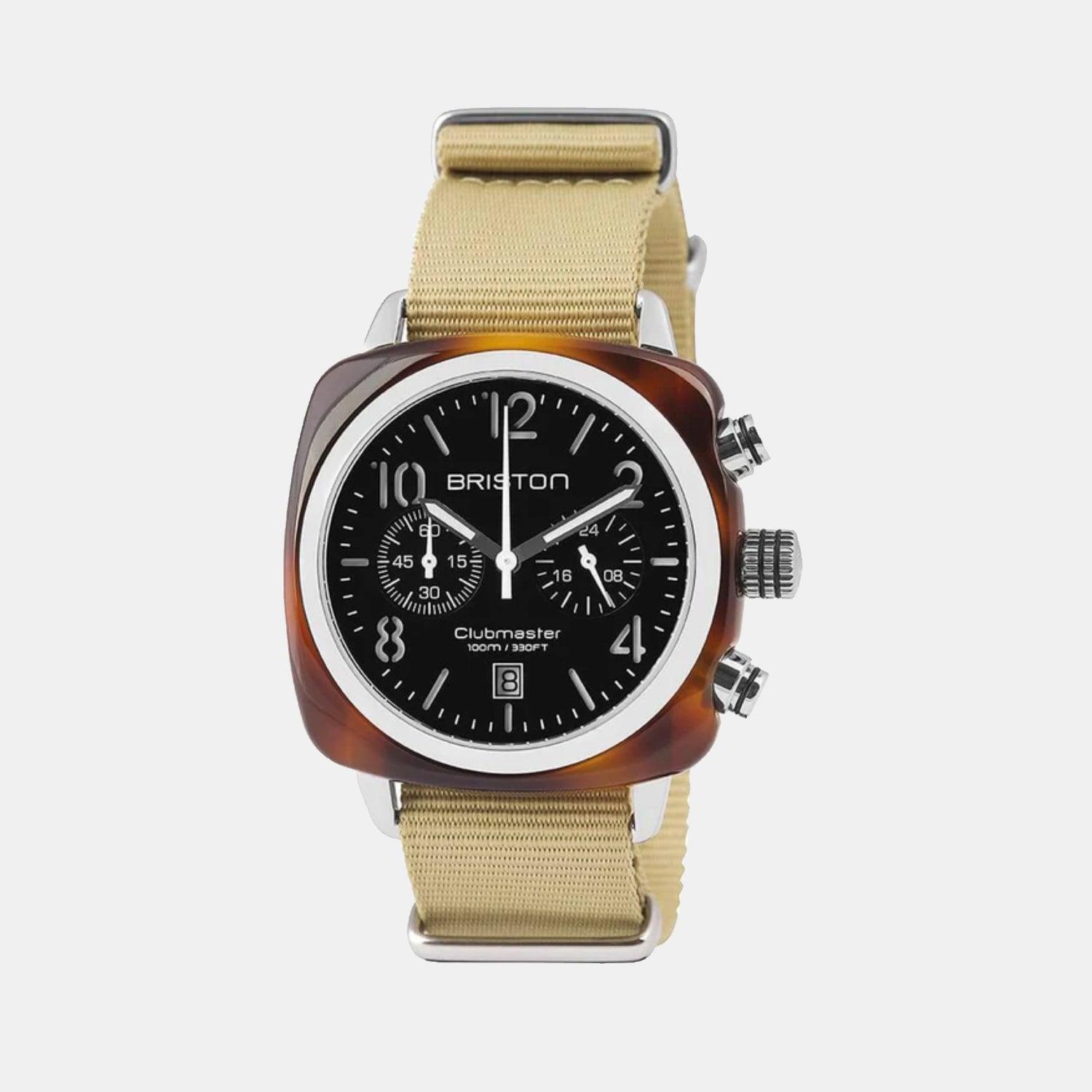 Briston Clubmaster Classic Women Quartz Black Dial Chronograph Nato Watch 13140.SA.T.1.NK