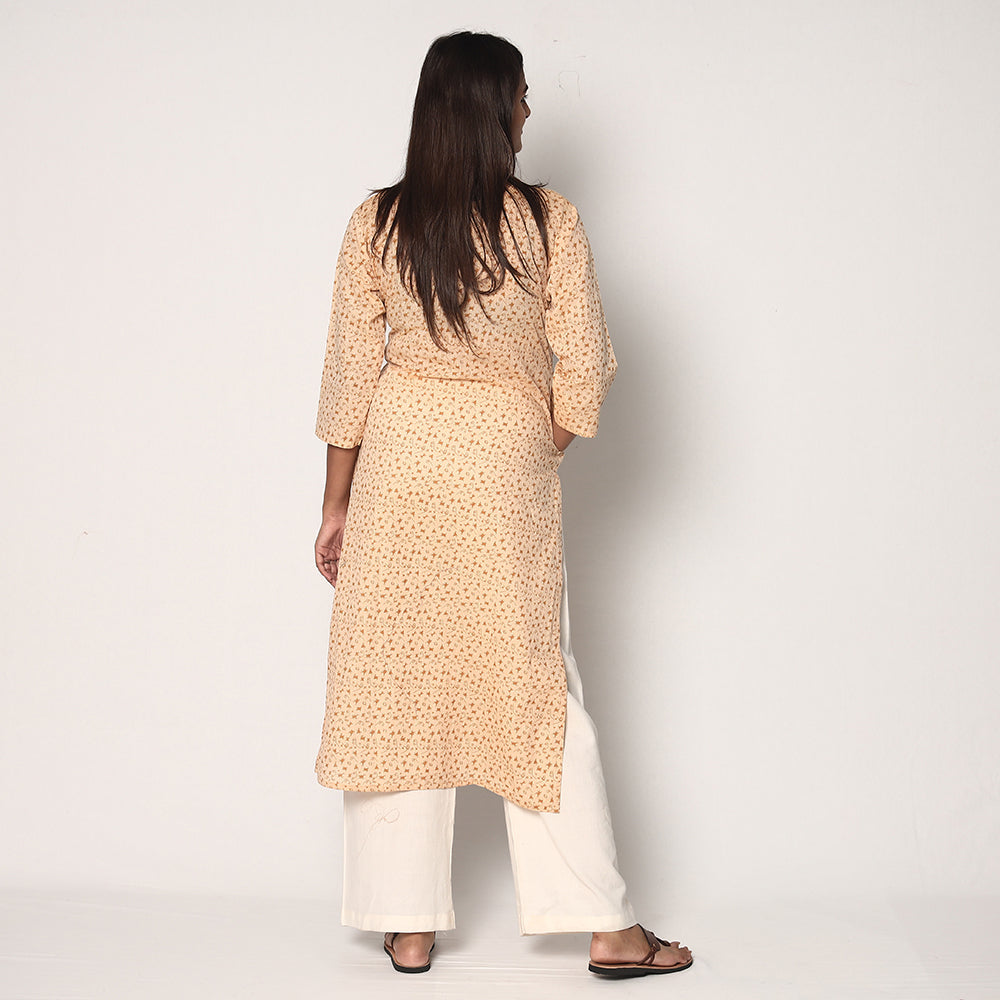 ITOKRI CASUALS Beige - Tribal Motifs Hand Printed Cotton Casual Long Kurta - view 4
