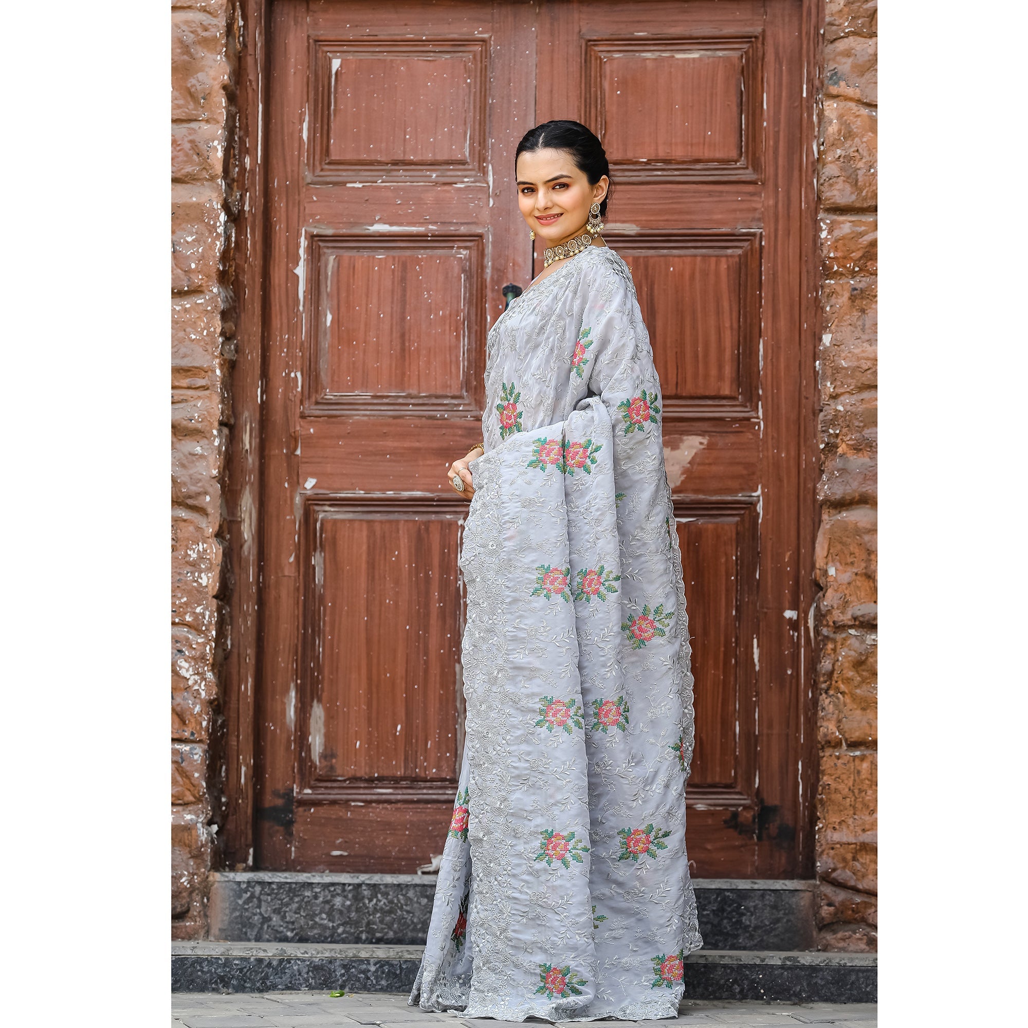TASARIKA COUTURE Ankita Grey Chiffon Handwork Saree - view 4