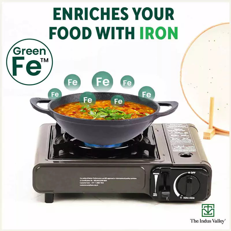 The Indus Valley CASTrong Cast Iron Kadai+ Free ₹110 Spatula, Pre-seasoned, Nonstick, 100% Pure, Toxin-free, 25.2cm, 2.2L, 2.37kg - view 6