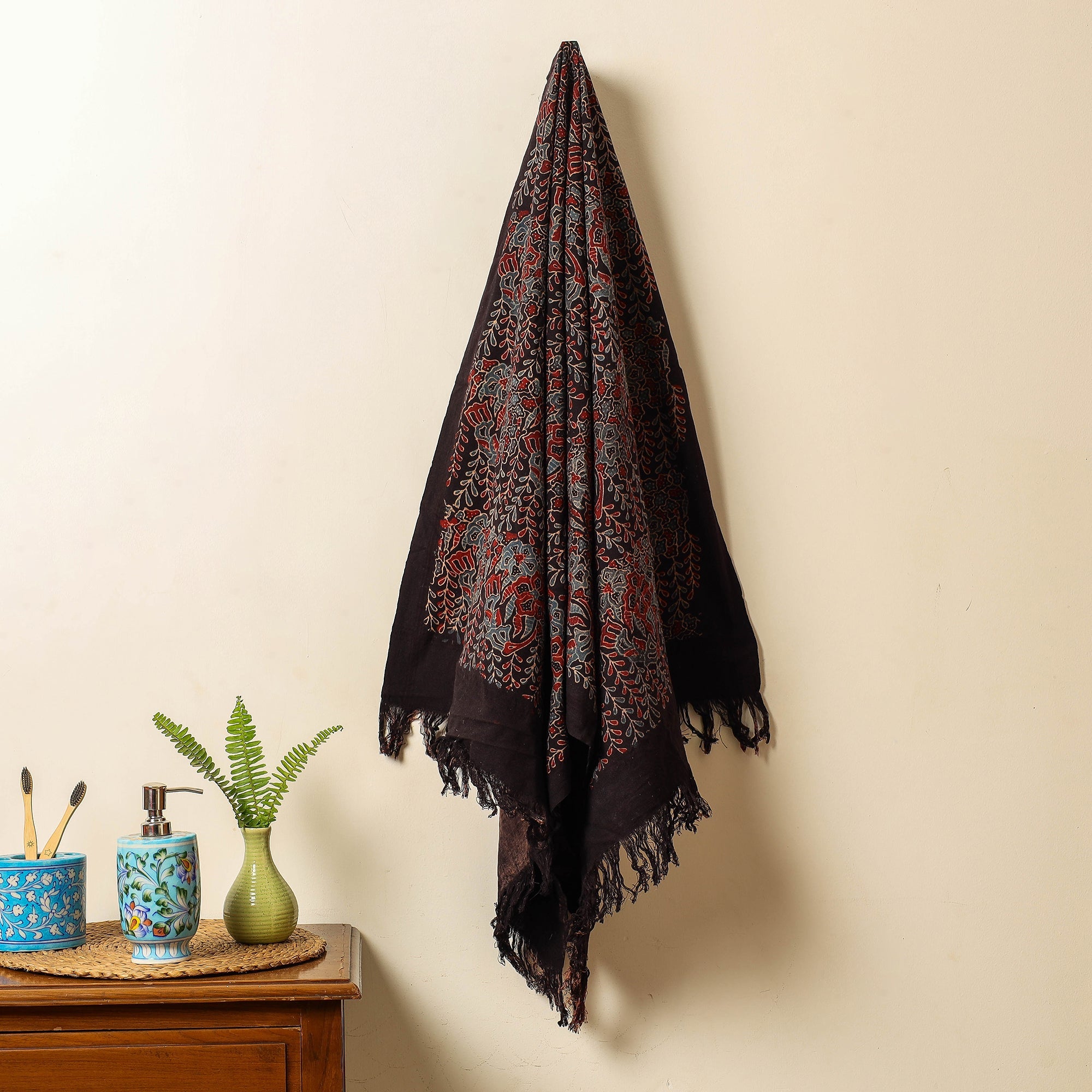 KACHCHH JI CHHAAP Black - Block Print Cotton Ajrakh Handloom Towel
