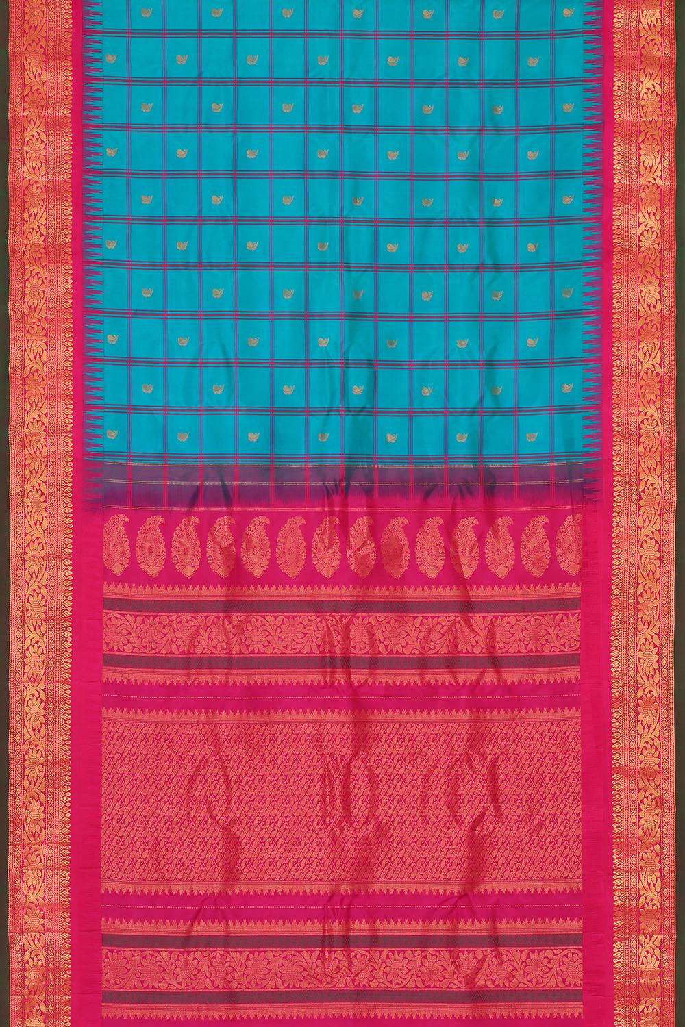 Kalanjali Gadwal Silk Sky Blue Saree – Women's - view 3