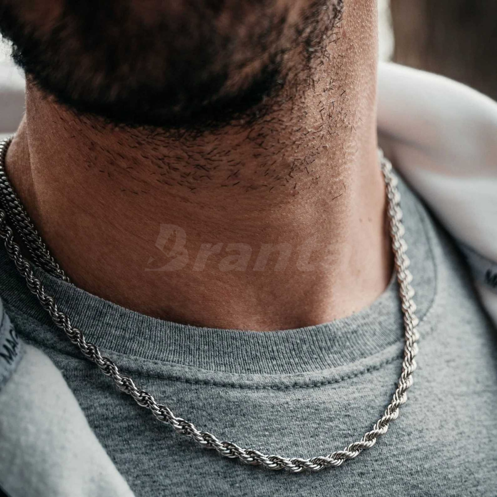 Branta Silver Stainless Steel Rope Chain For Men ( 21.5 Inch) - view 2