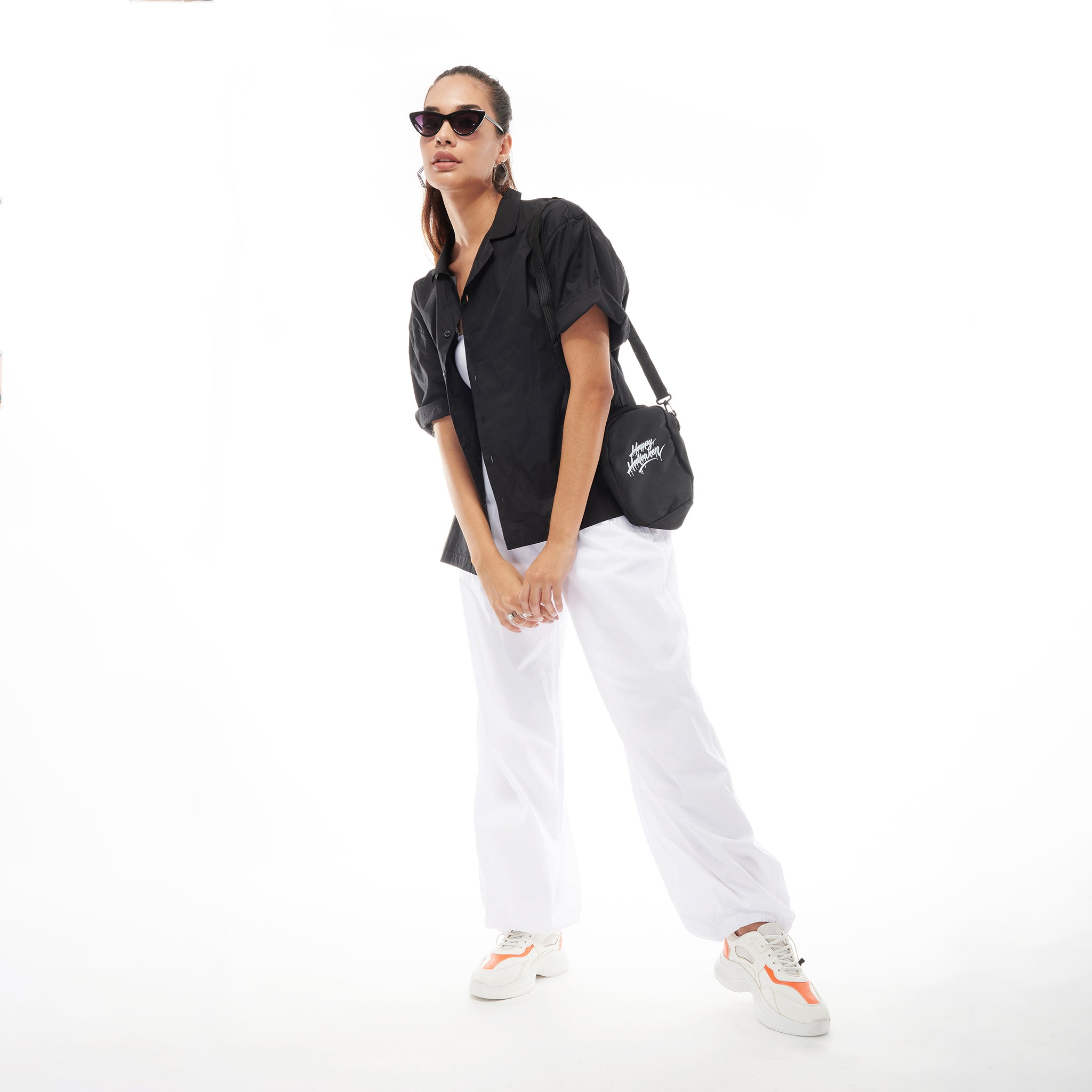 I Z F White Parachute Pants & Drip Shirt Combo for Women