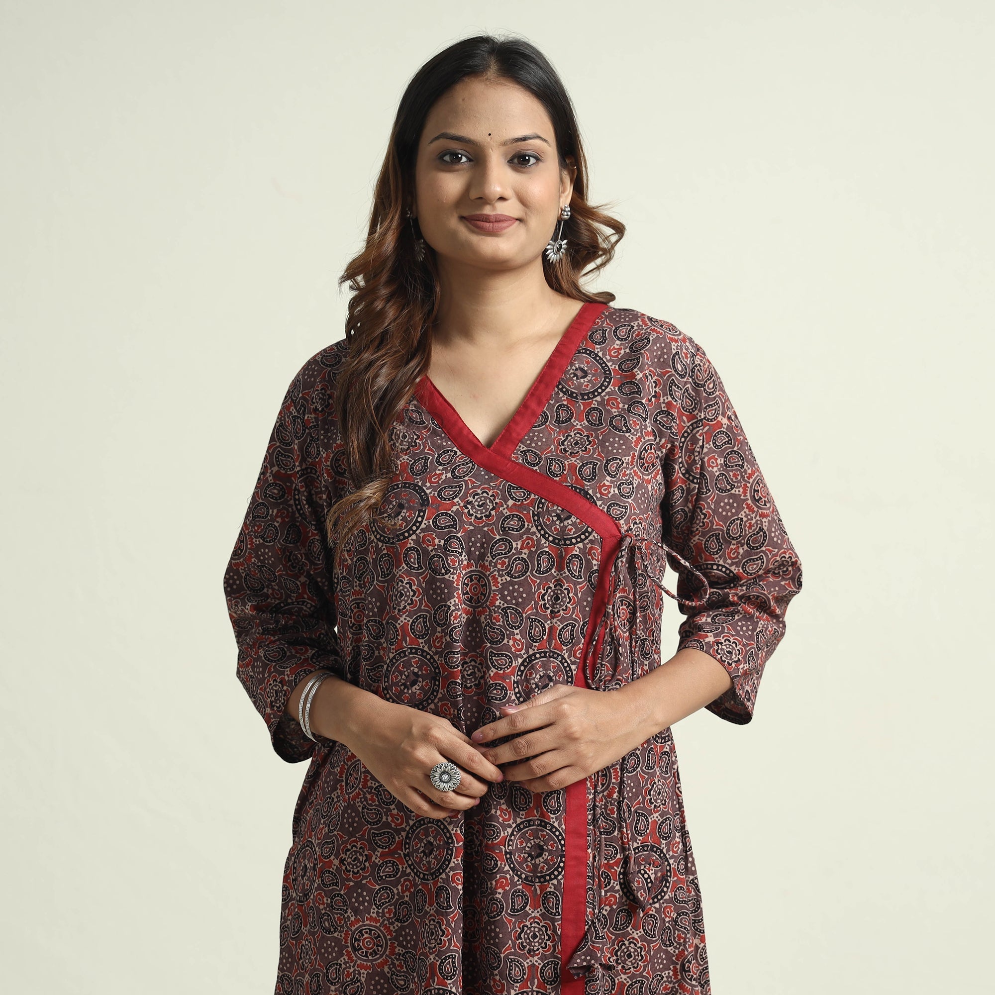 ITOKRI CASUALS Brown - Block Print Cotton Flared Ajrakh Kurta with Palazzo Set - view 2