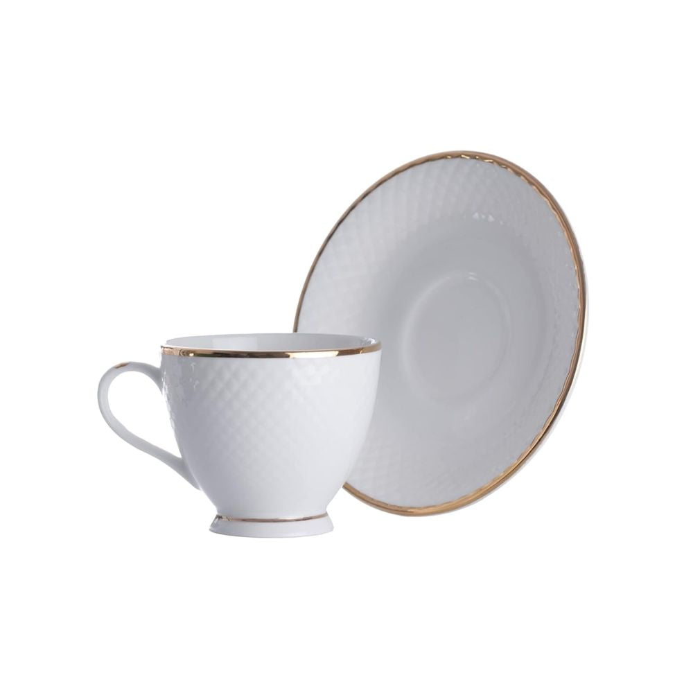 Clay Craft Ceramic Diamond 22k Gold Line Cup & Saucer Set | 210 ML | White | Set of 12 Pcs - view 3