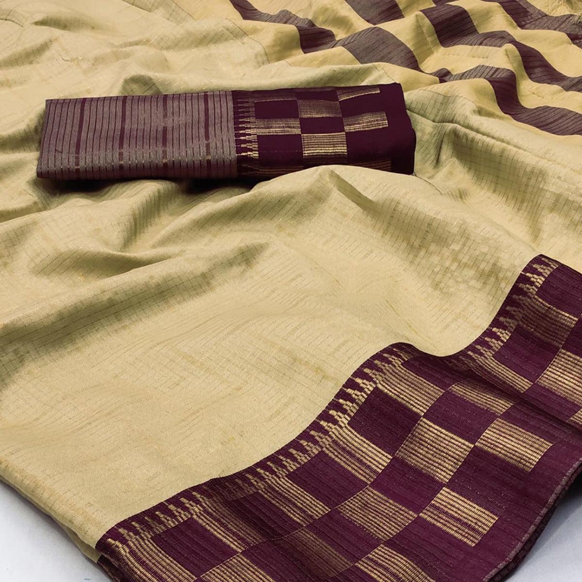 Peachmode Chikoo Woven Cotton Silk Saree – Women's - view 2