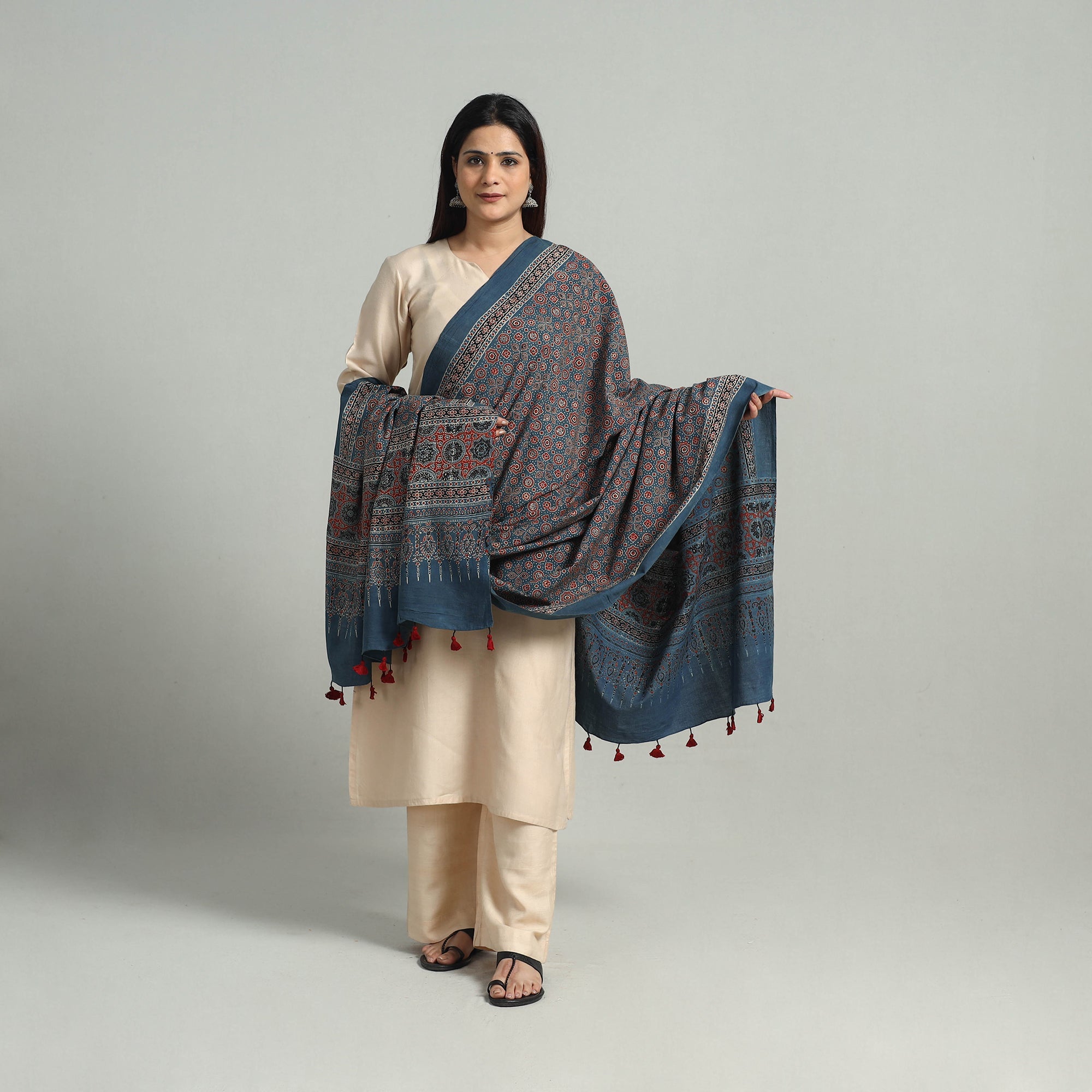 AJRAKH BY SUFIYAN ISMAIL KHATRI Blue - Hand Block Printed Cotton Ajrakh Dupatta 17 - view 2
