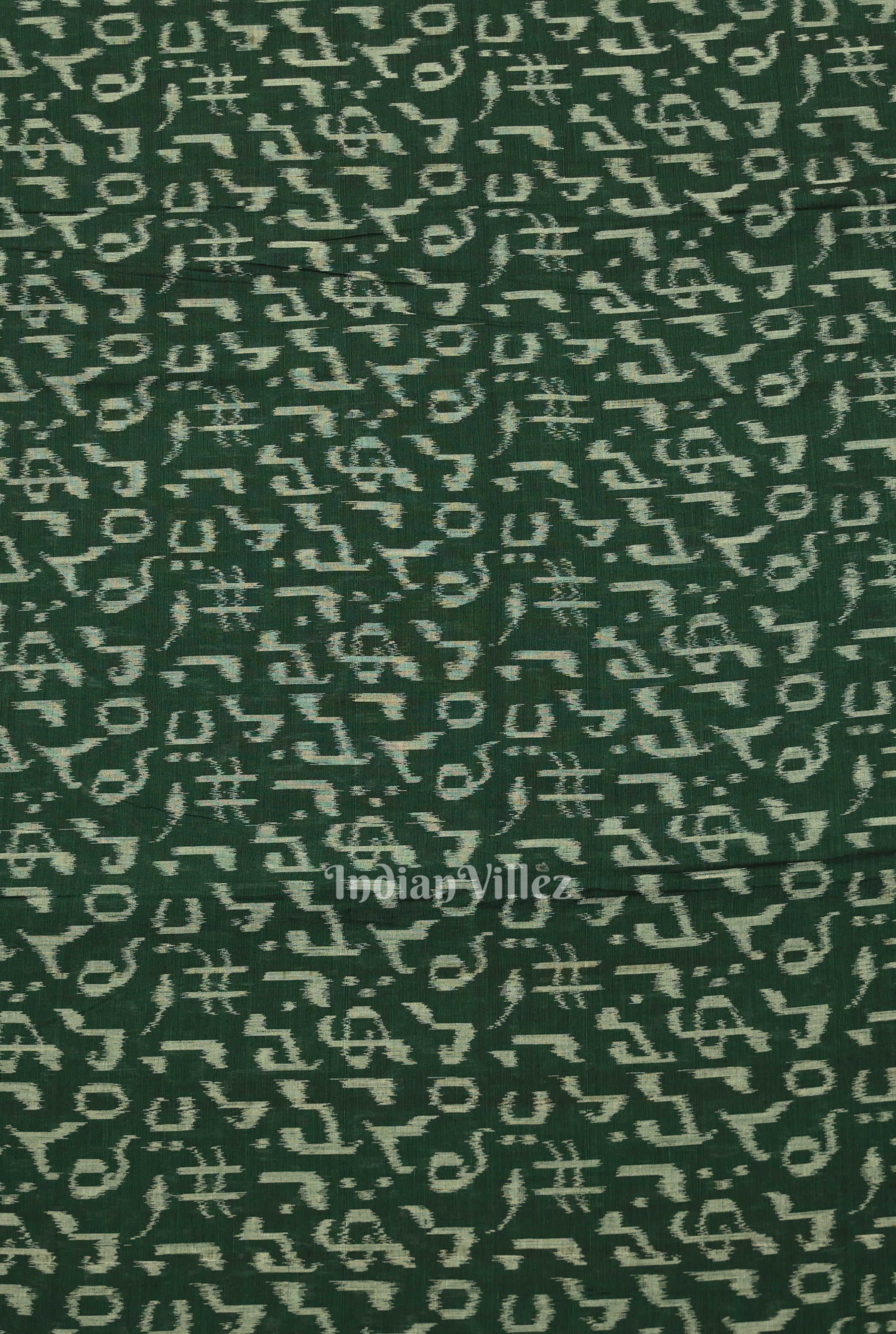IndianVillèz Green Musical Instrument Theme Odisha Ikat Sambalpuri Cotton Fabric - view 3