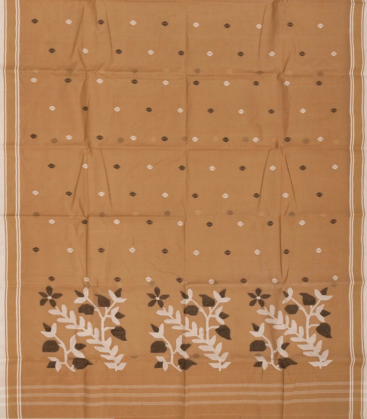 RmKV Taupe Handloom Dhakai Cotton Saree With Buttas-Taupe - view 2