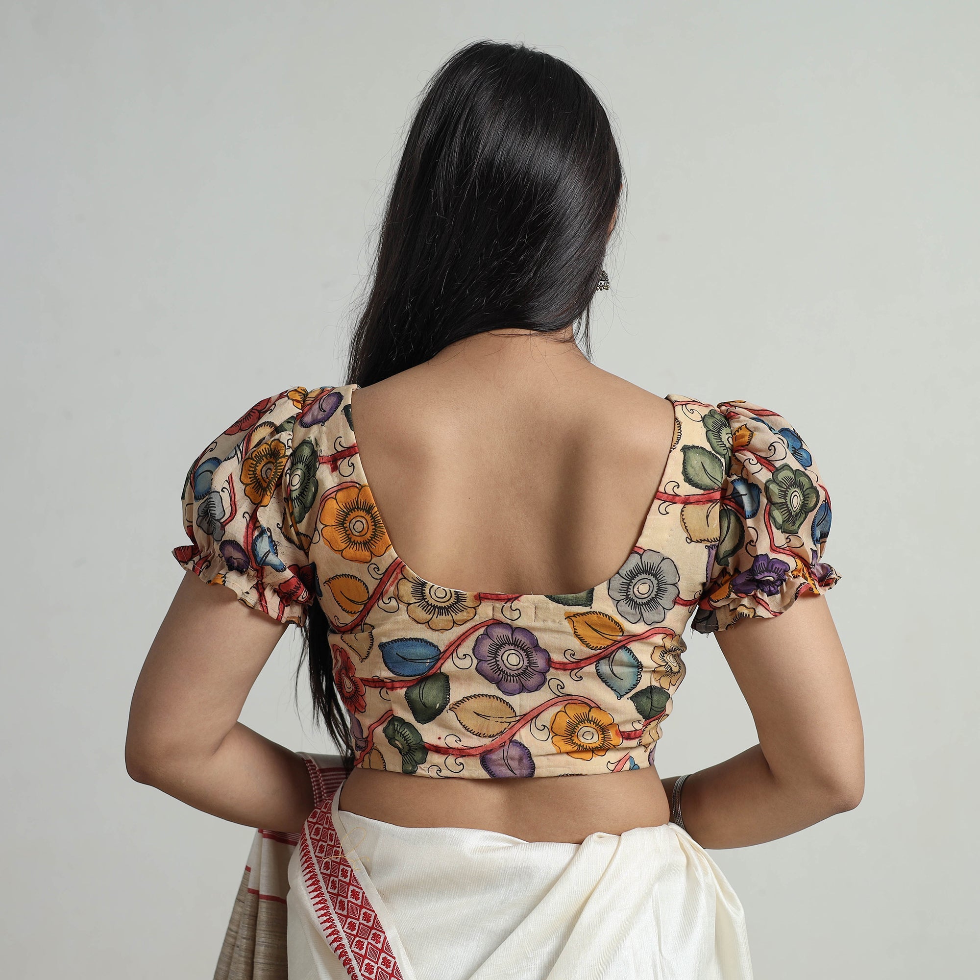 ITOKRI CASUALS Beige - Srikalahasti Handpainted Penwork Kalamkari Chanderi Silk Stitched Blouse 12 - view 6