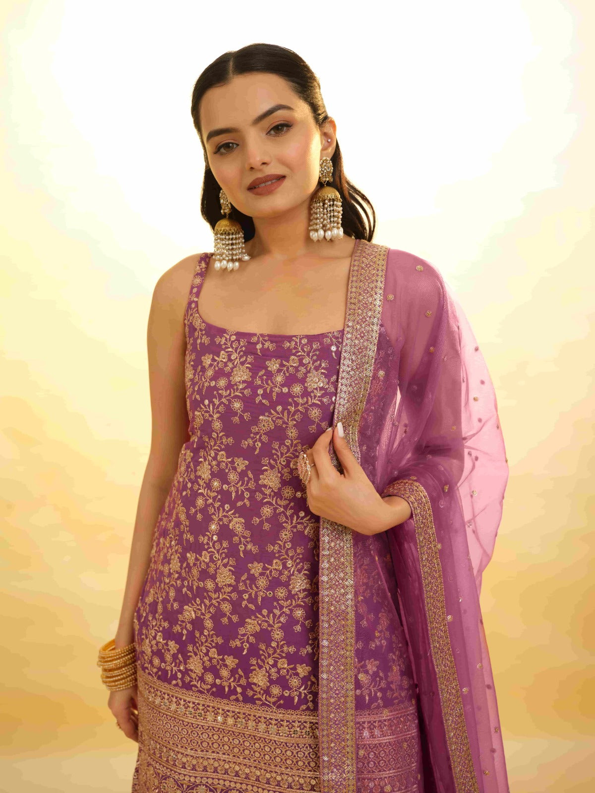 ClothsVilla Pink Georgette Suit with Embroidery and Shantoon Bottom - view 4