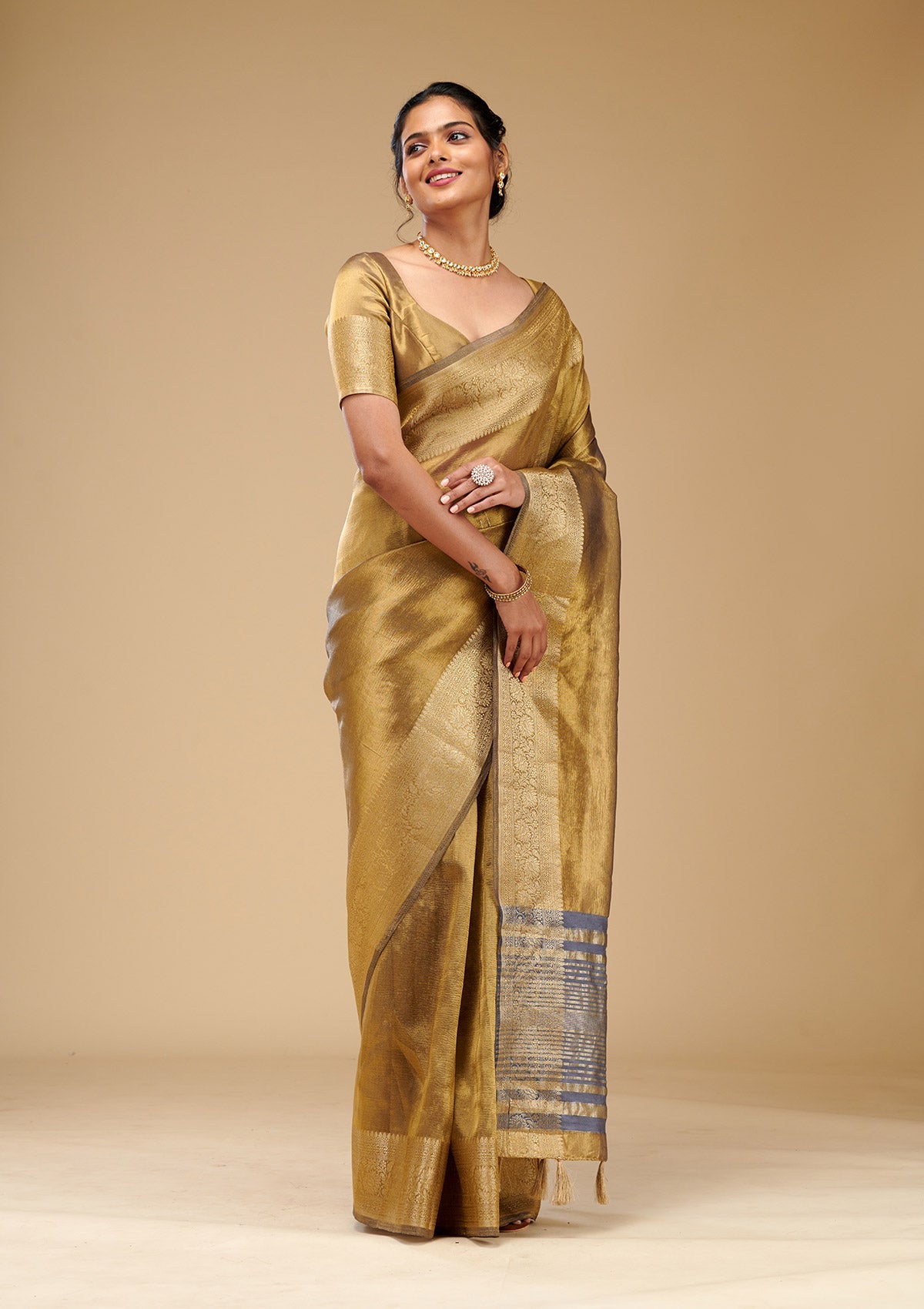 Koskii Mehendi Zariwork Tissue Saree – Women's - view 4