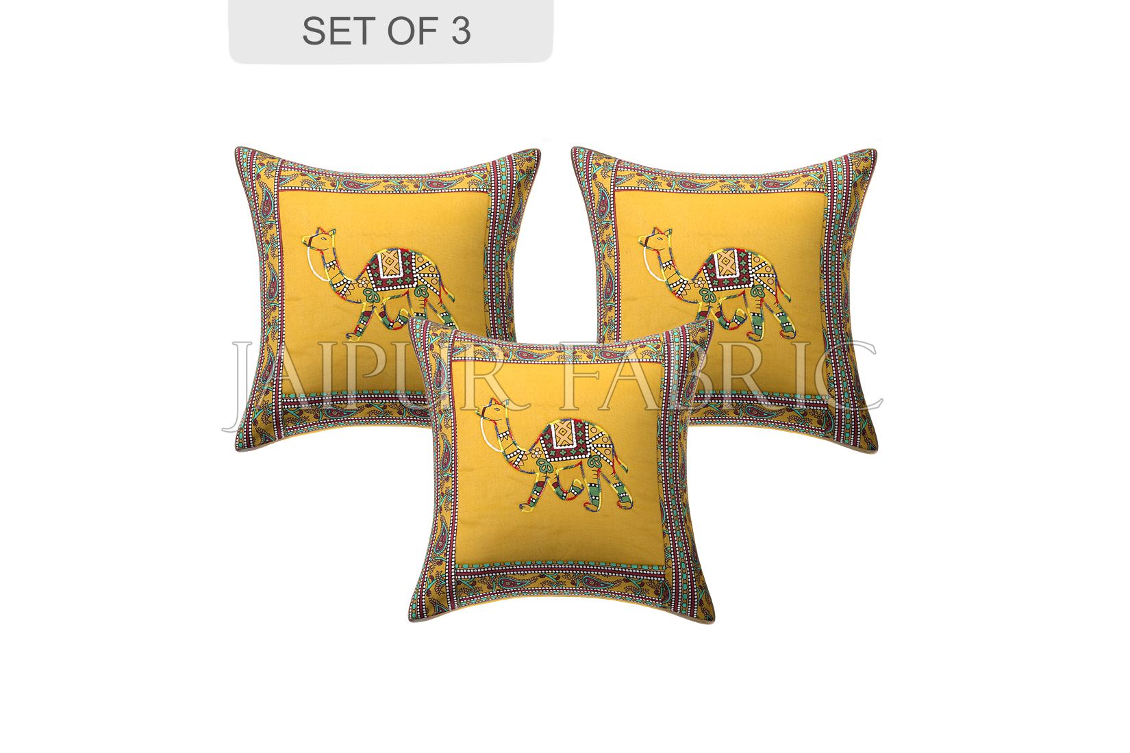 JaipurFabric® New Mustard Camel Design Patchwork & Applique Cushion Cover - view 2