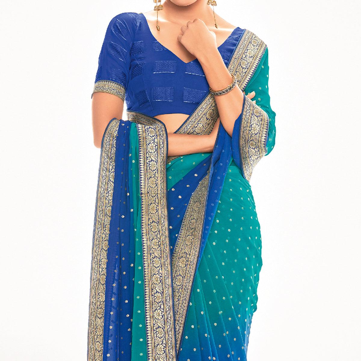 Peachmode Blue Woven Georgette Saree – Women's - view 2