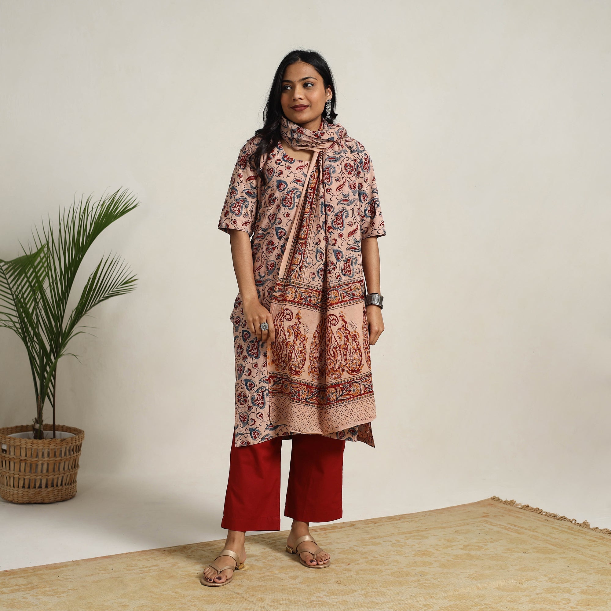 ITOKRI CASUALS Beige - Block Printed Cotton Kalamkari Kurta Set 09 - view 4
