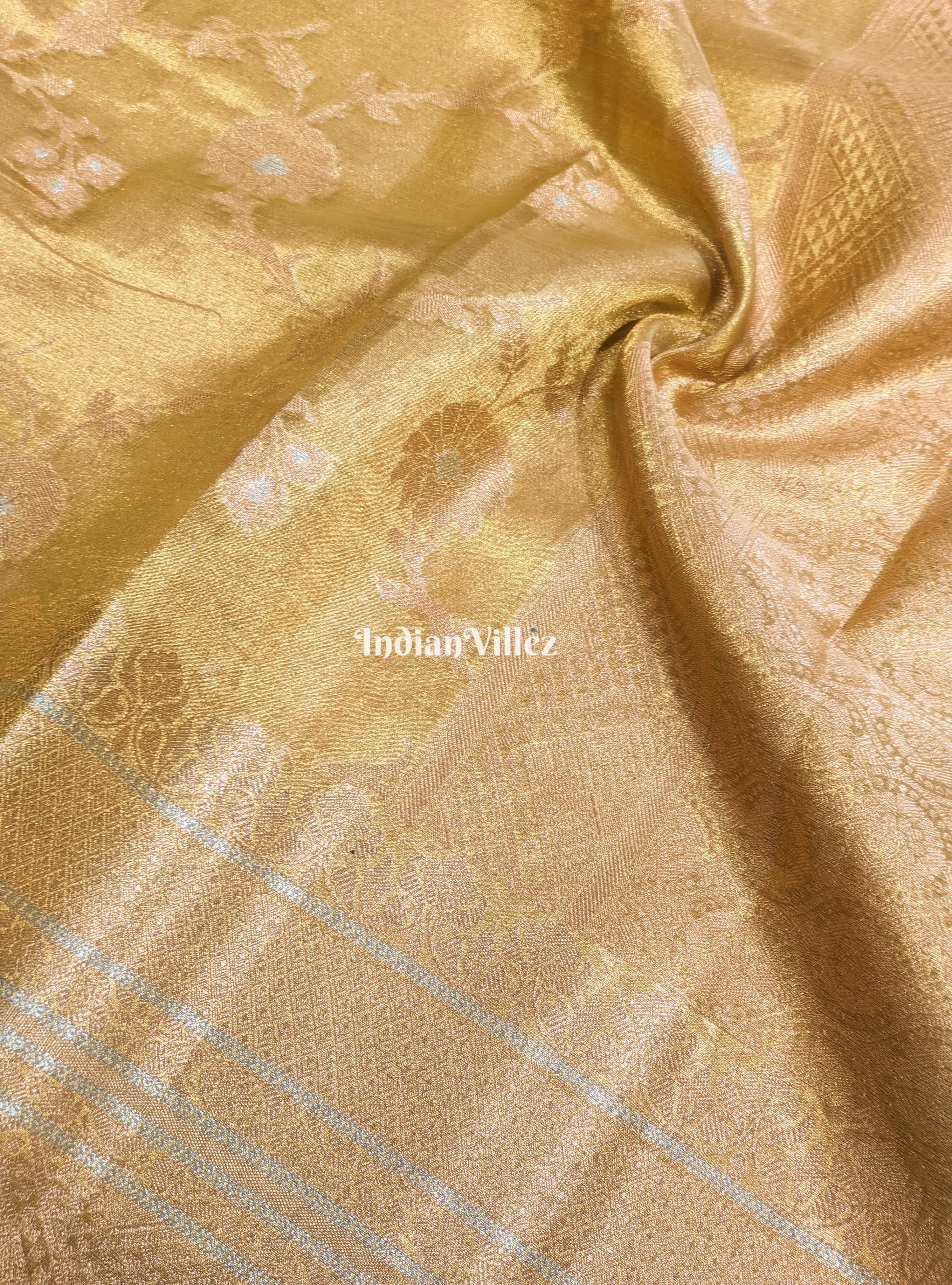 IndianVillèz Lemon Golden Dual Tone Zari Woven Banarasi Tissue Saree - view 2