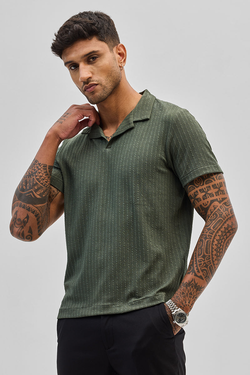 SNITCH Olive Textured Cuban T-Shirt