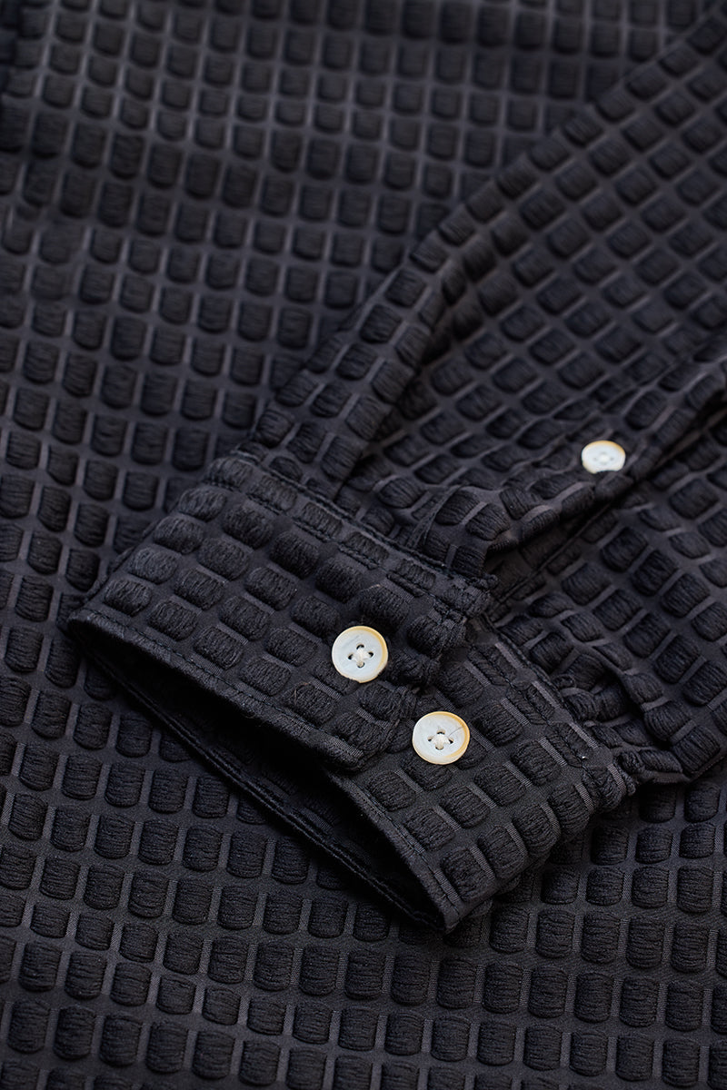 SNITCH Black Textured Mandarin Shirt - view 8