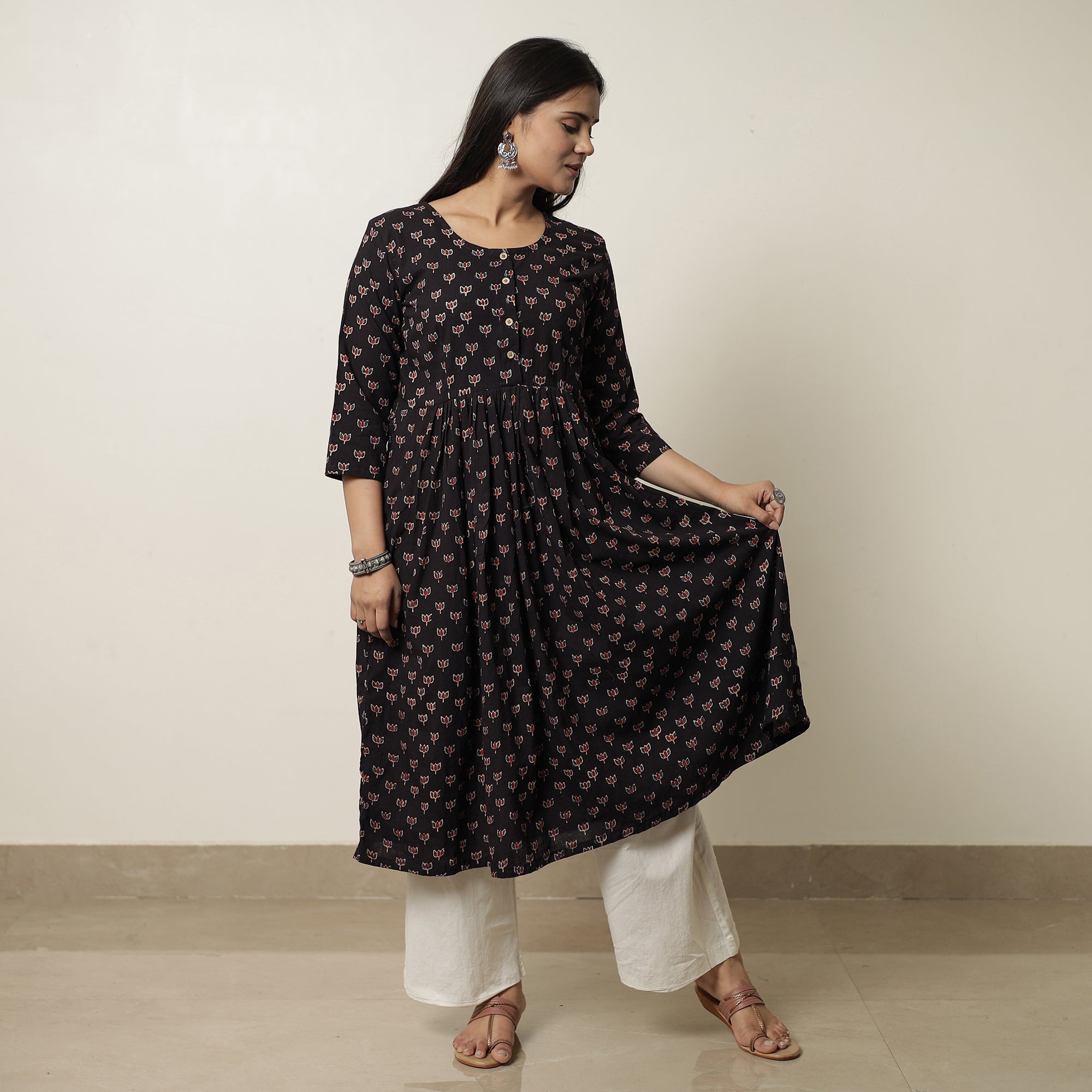 ITOKRI CASUALS Black - Ajrakh Block Printed Cotton Flared Kurta 03 - view 3