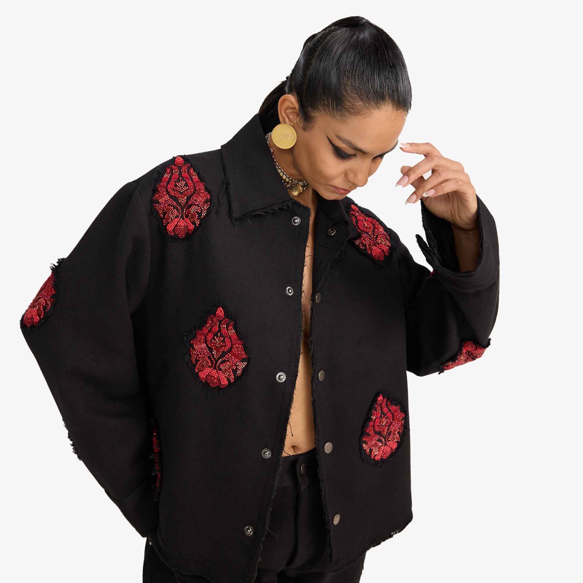 F A R A K | Hand Embriodered Jacket { Black/black - view 7