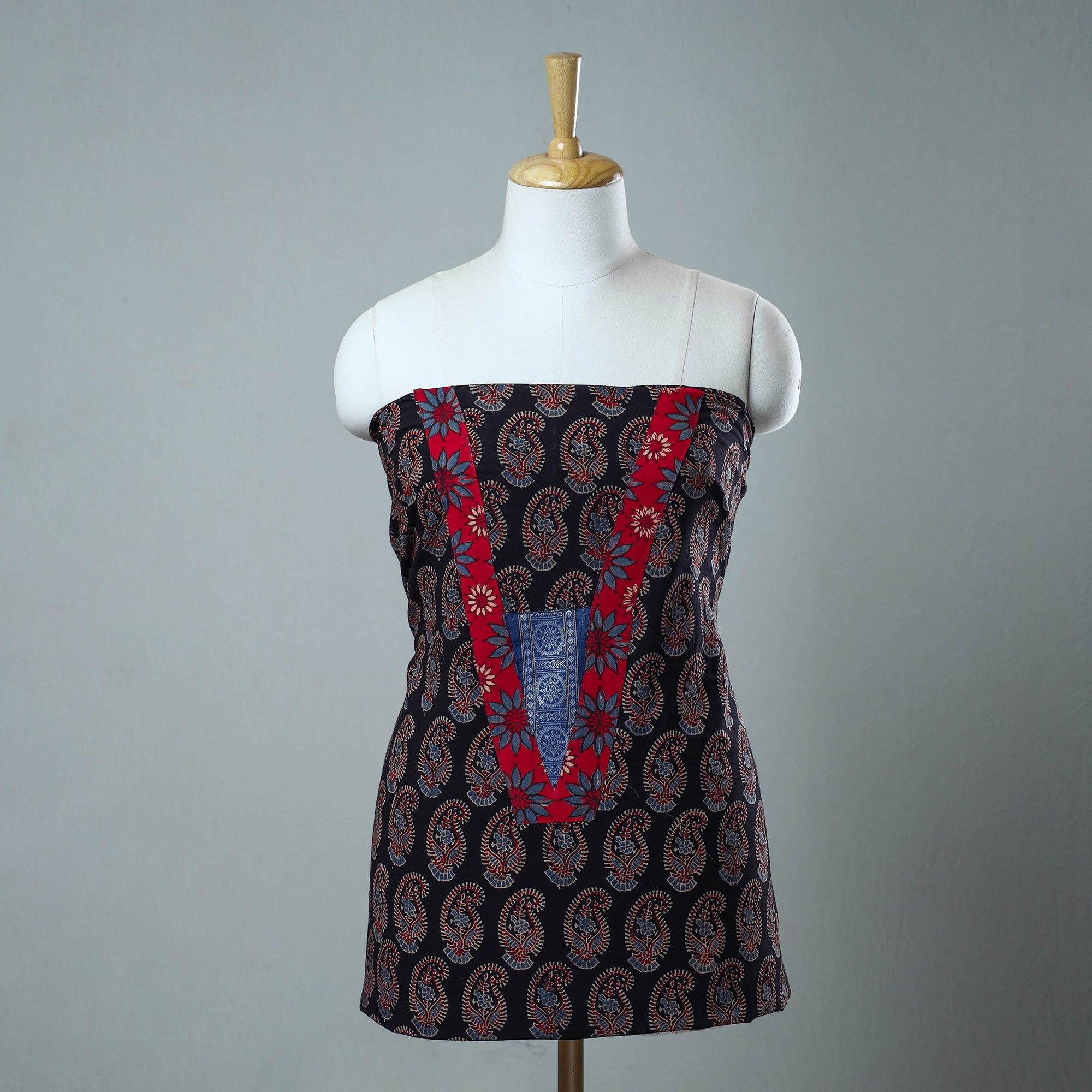 NOORI BAZAR Black - Block Printed Cotton Ajrakh Kurta Material (2.8 meter) 46