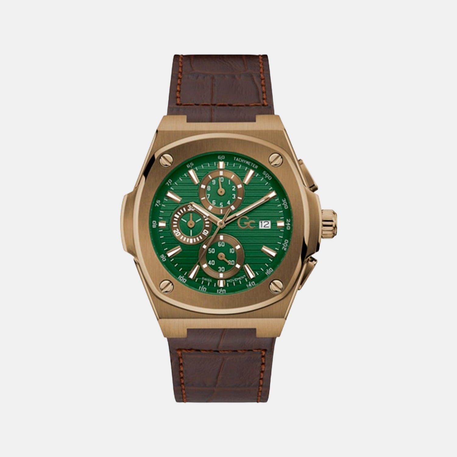GC Coussin Shape Men Quartz Green Dial Chronograph Leather Watch Y99011G9MF