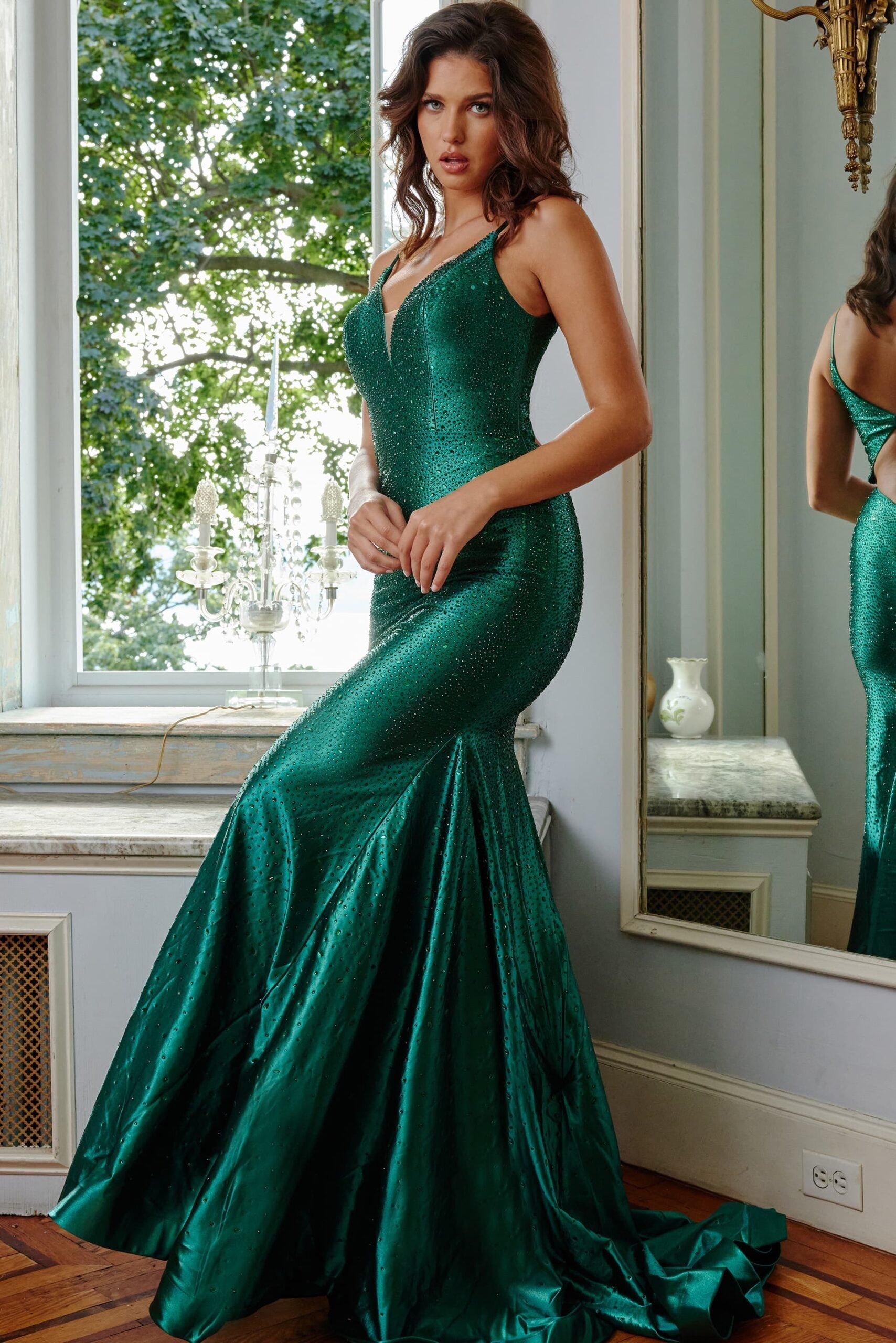 Taffeta Beaded Fitted Sleeveless Gown by Jovani 08157 - view 7