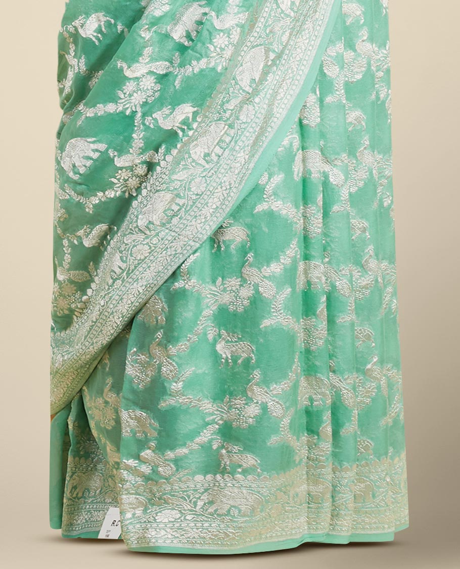 Pothys Green leaf motifs banaras georgette saree with traditional zari border - view 3