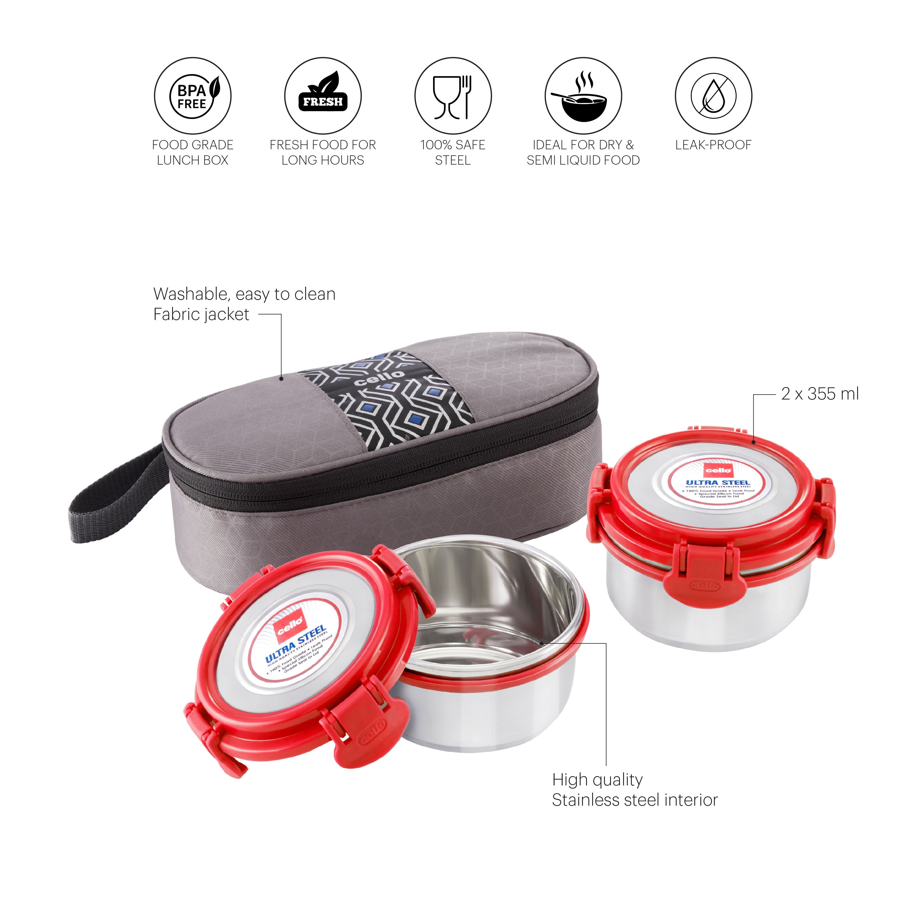 Cello MF Ultra Stainless Steel Lunch Box with Jacket, Set of 2 - view 5