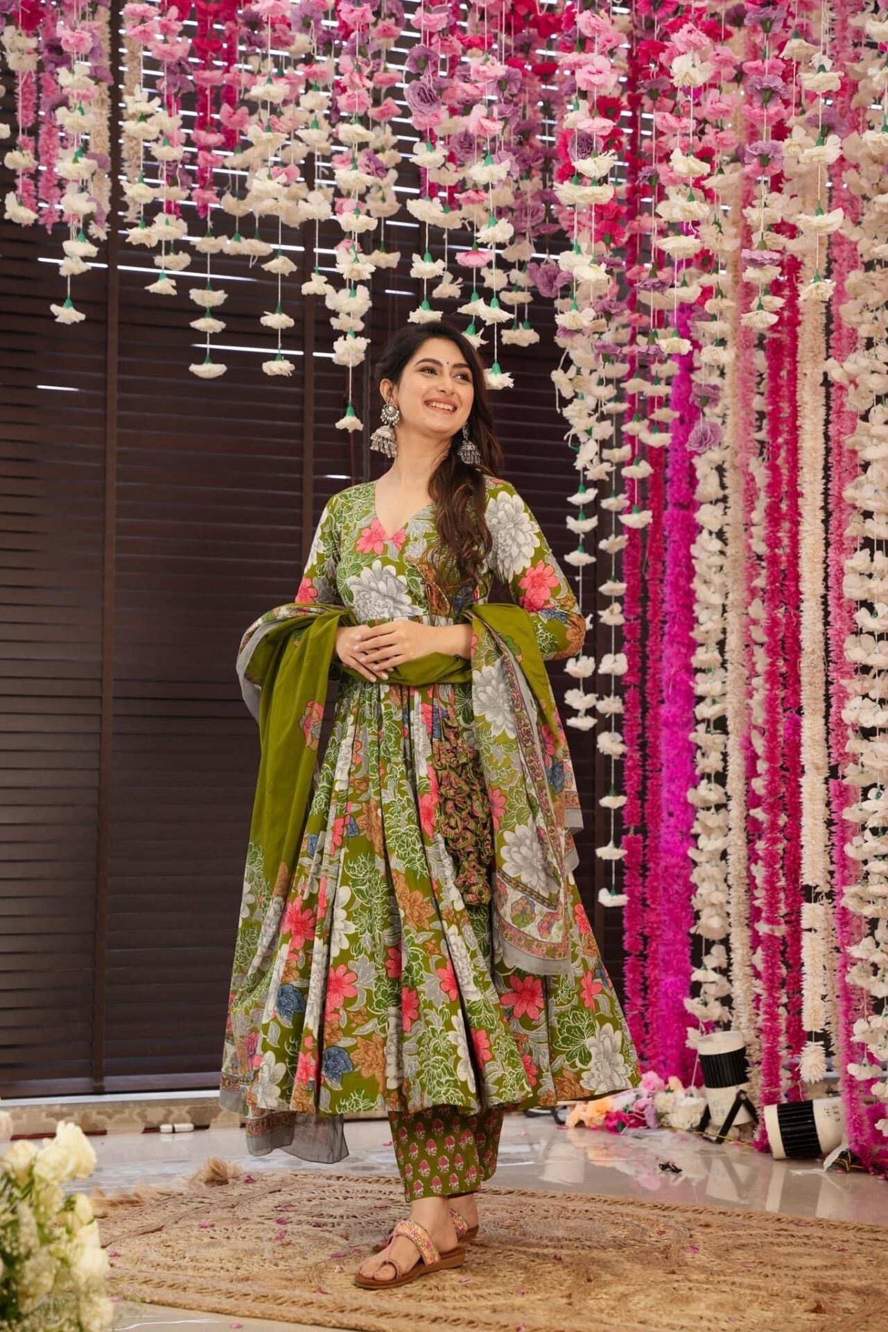 Idaho-o Garden green cotton Angrakha set - view 2